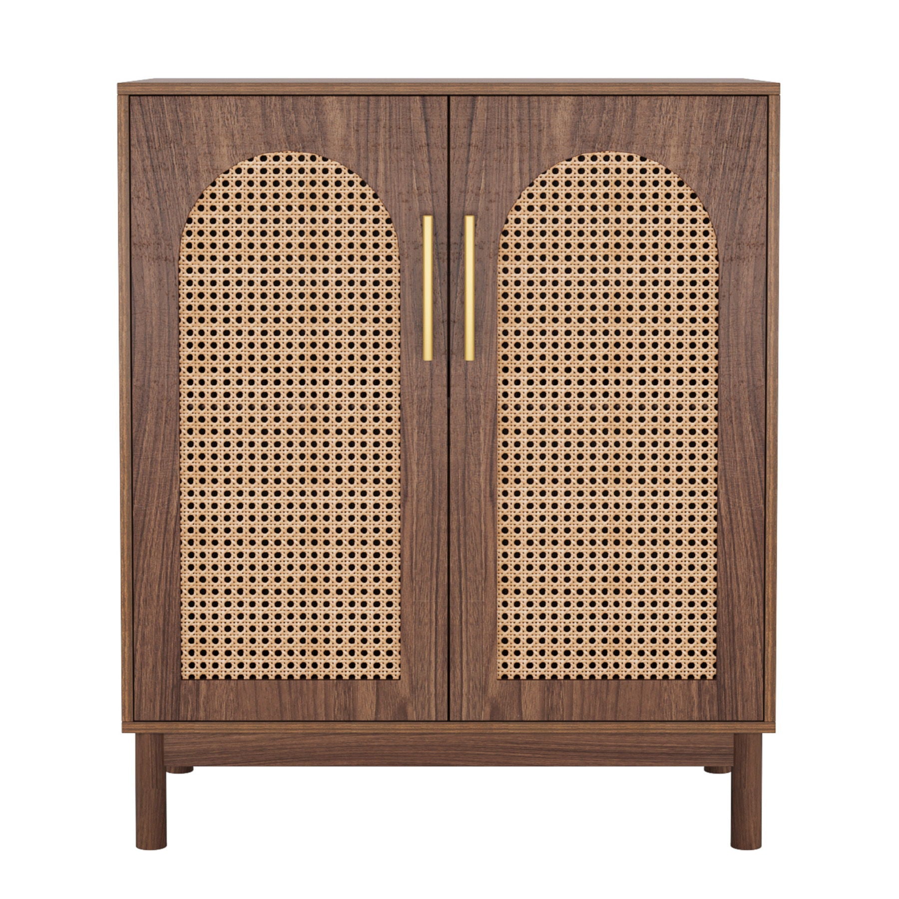 Sideboard Buffet Cabinet With Handwoven Rattan Doors (Set of 2) - Dark Brown