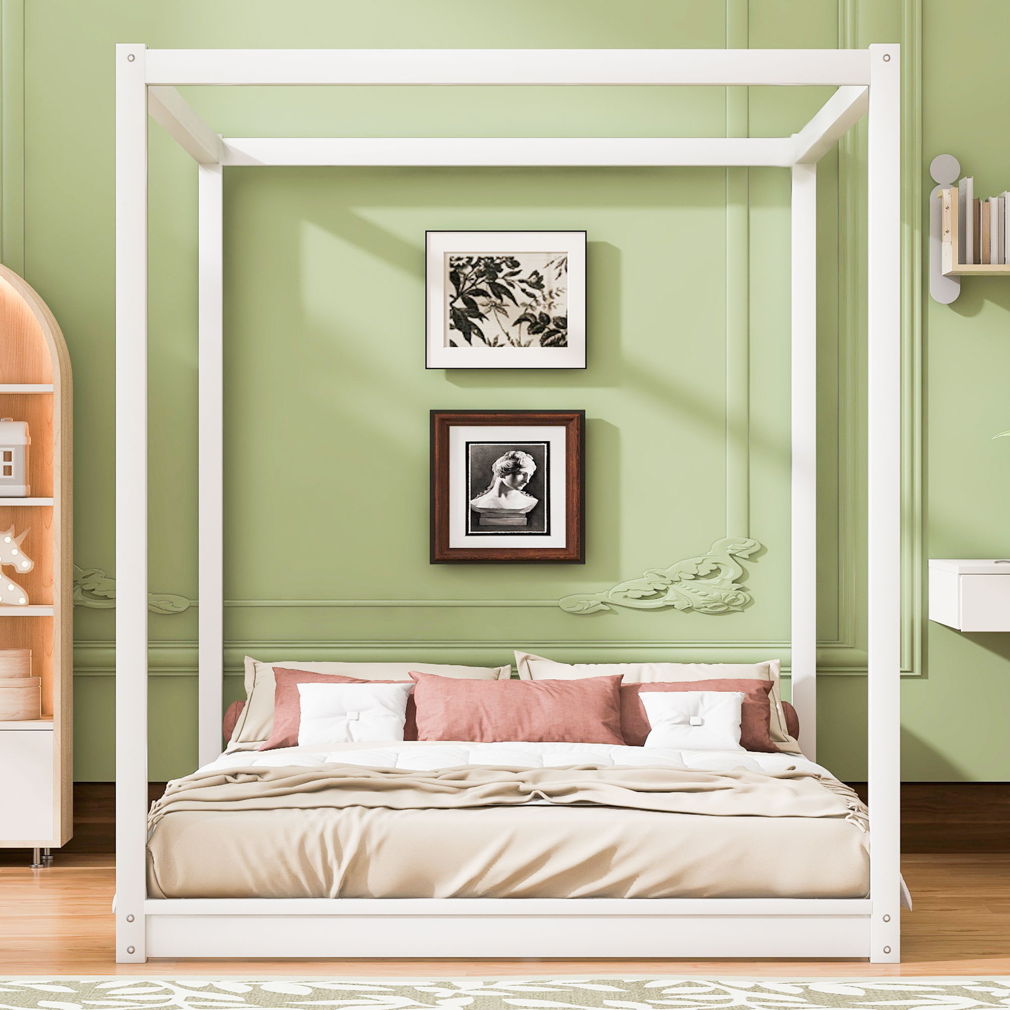 Wood Canopy Platform Bed With Support Legs And Airflow Slats