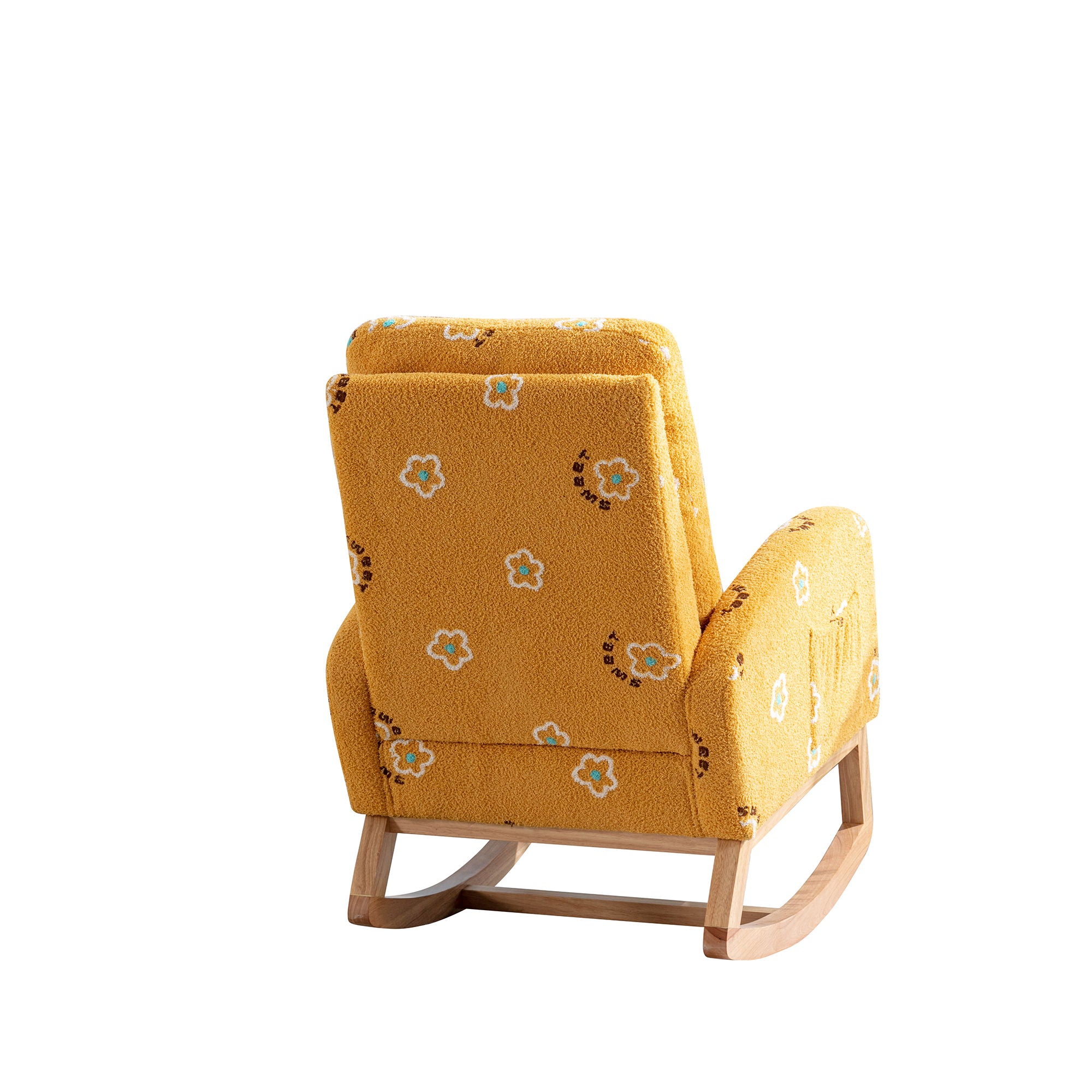 Modern Accent Rocker Armchair With Side Pocket, Upholstered High Back