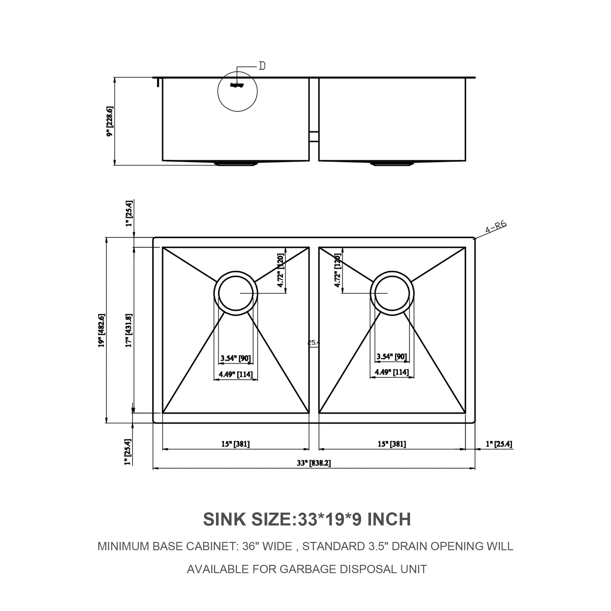 Undermount Double Bowl Kitchen Sink 16 Gauge With 9" Deep Basin - Brushed Nickel