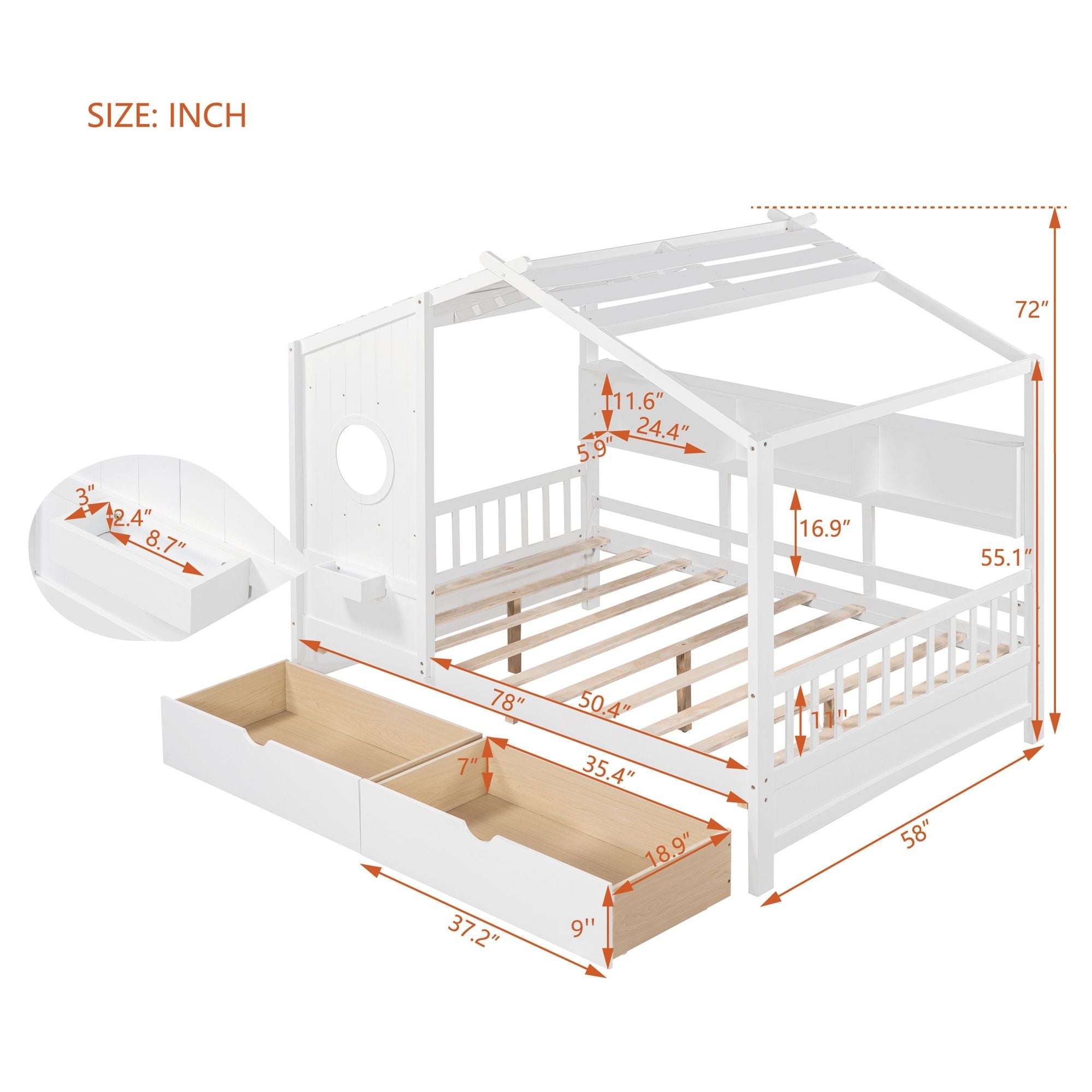 Modern Design House Bed With Storage Shelf