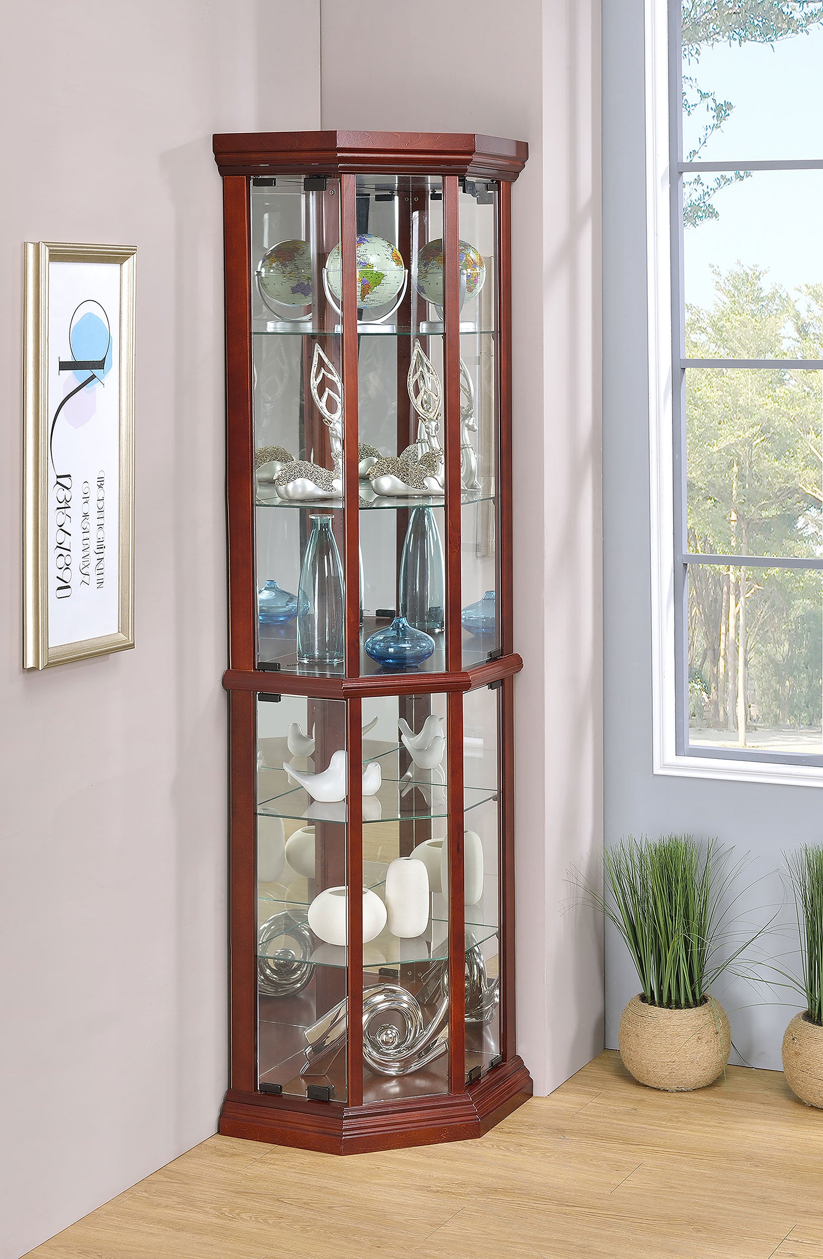 Appledale 6-shelf Corner Curio Display Cabinet Medium Brown-CoasterEssence