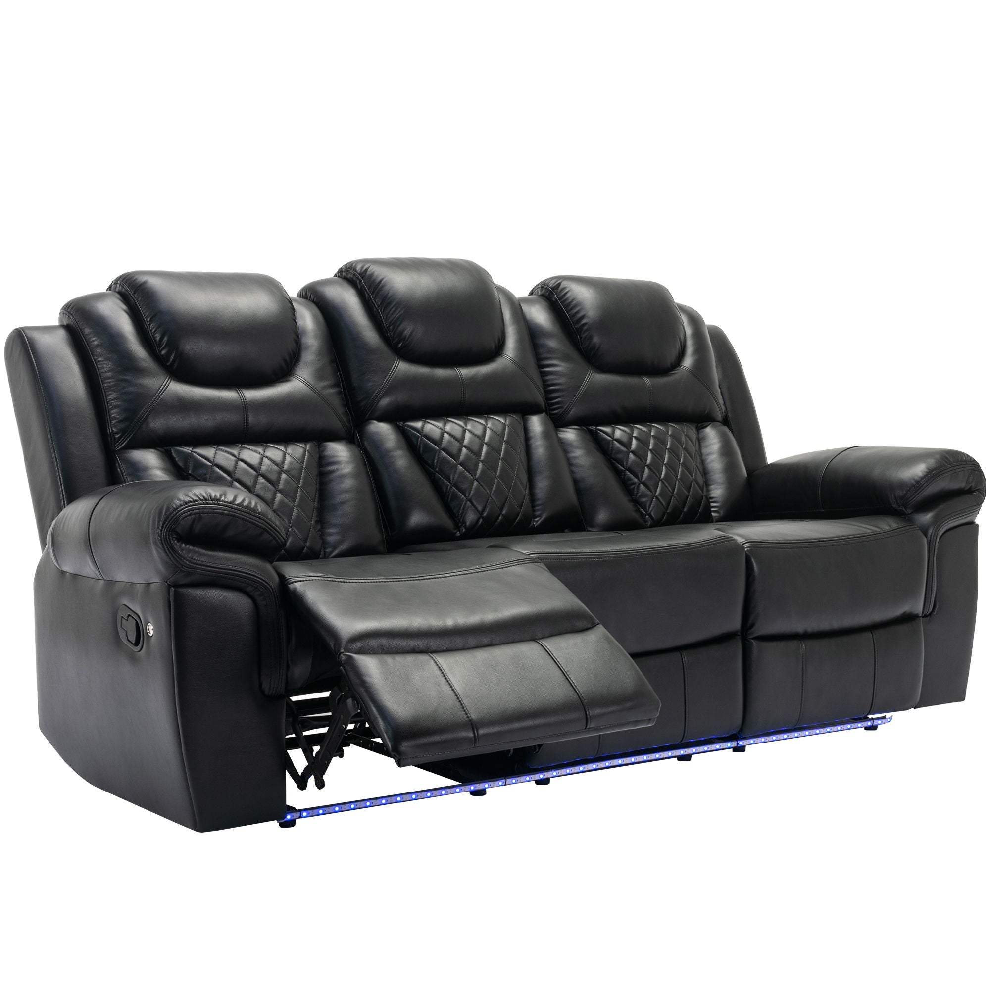 3 Pieces Recliner Sofa Sets Home Theater Seating Manual Recliner Chair With Center Console And LED Light Strip For Living Room