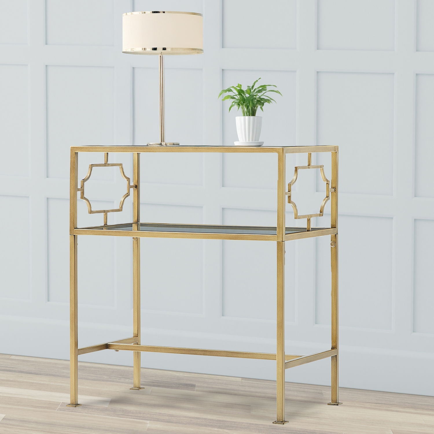 Grifton - Rectangular Glass Accent Table - Antique Gold