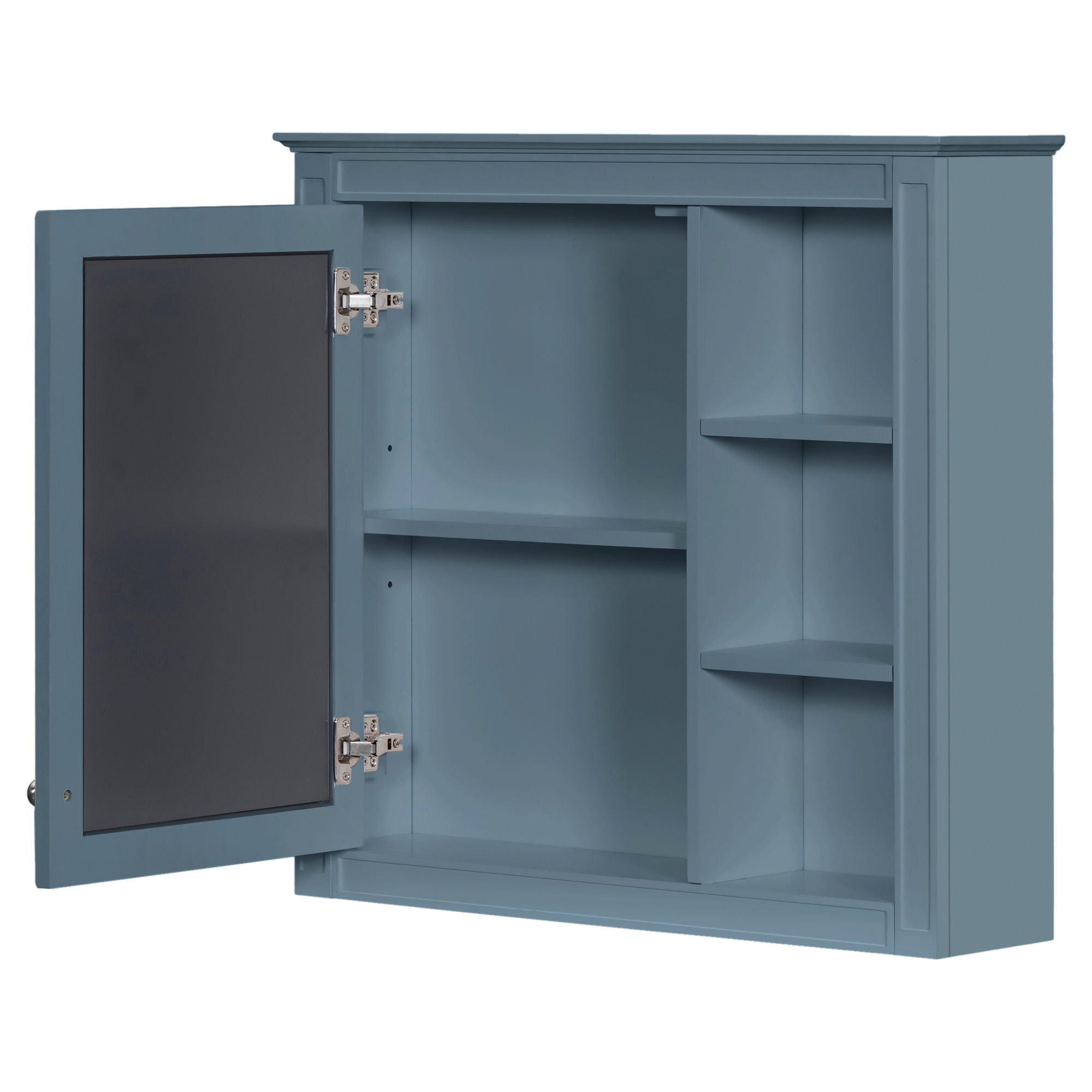 Wall-Mounted Medicine Cabinet With Mirror, Adjustable Shelves, Rectangular Design - Blue