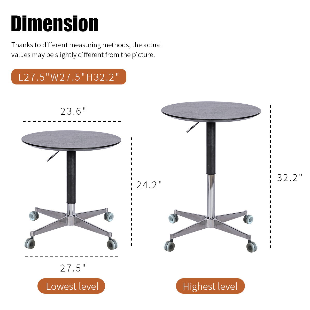 Movable, Adjustable, 360 Swivel Table With Star Base