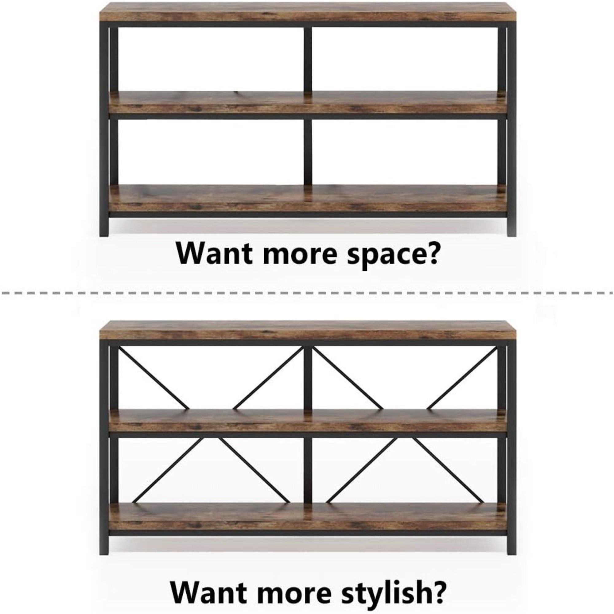 Console Table With 3 Tier Storage Shelves Finish, Slim Narrow Design For Living Entryway - Brown / Black