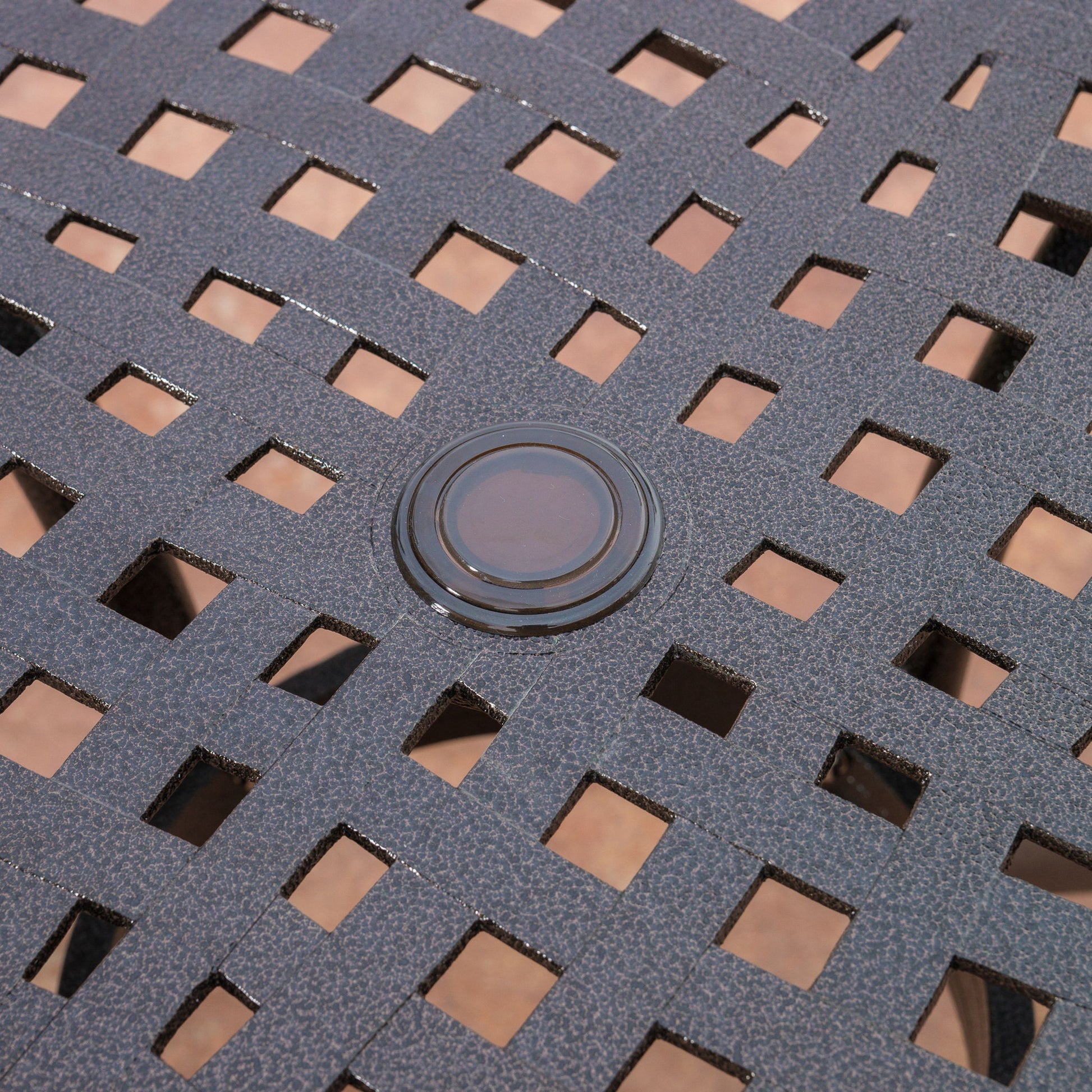 Tranquilius - Outdoor Round Dining Table With Lattice Tabletop, Umbrella Hole And Curved Legs - Best Buy Furniture