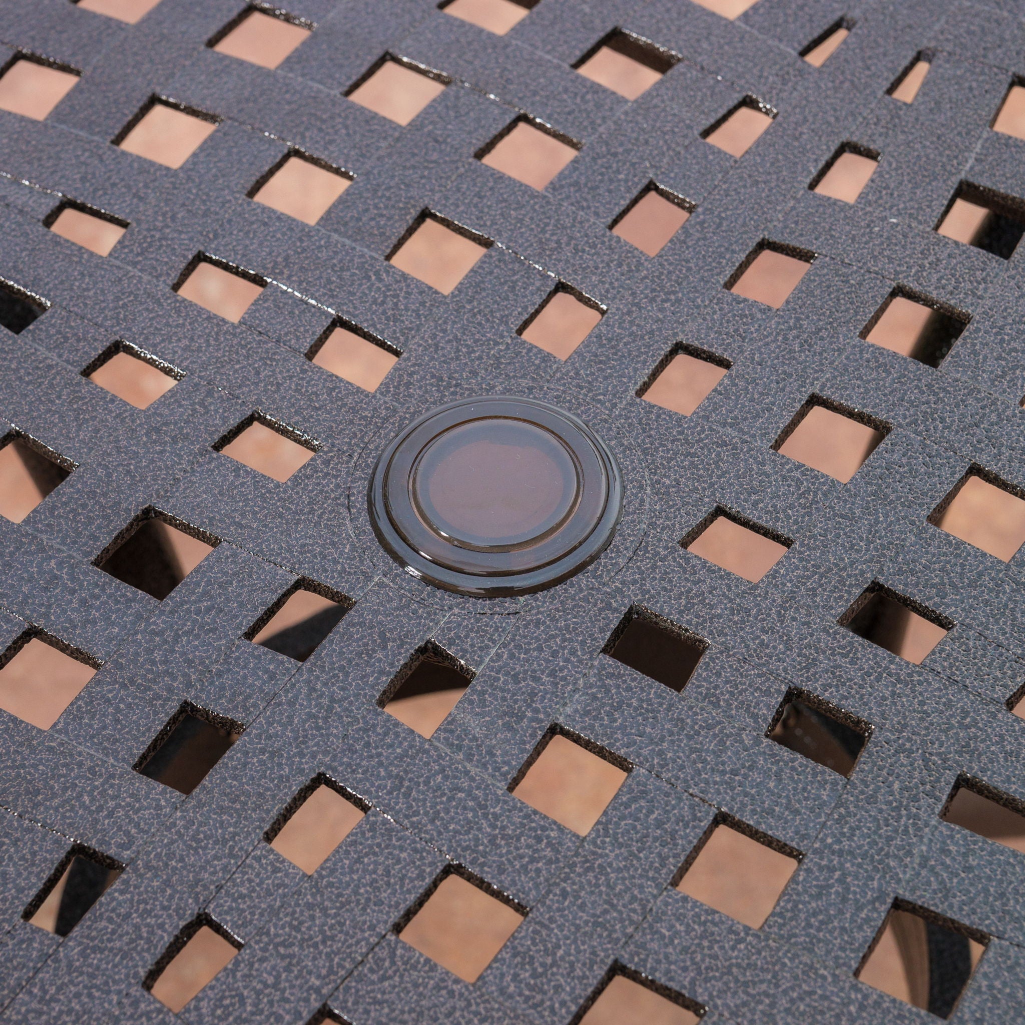 Tranquilius - Outdoor Round Dining Table With Lattice Tabletop, Umbrella Hole And Curved Legs - Best Buy Furniture