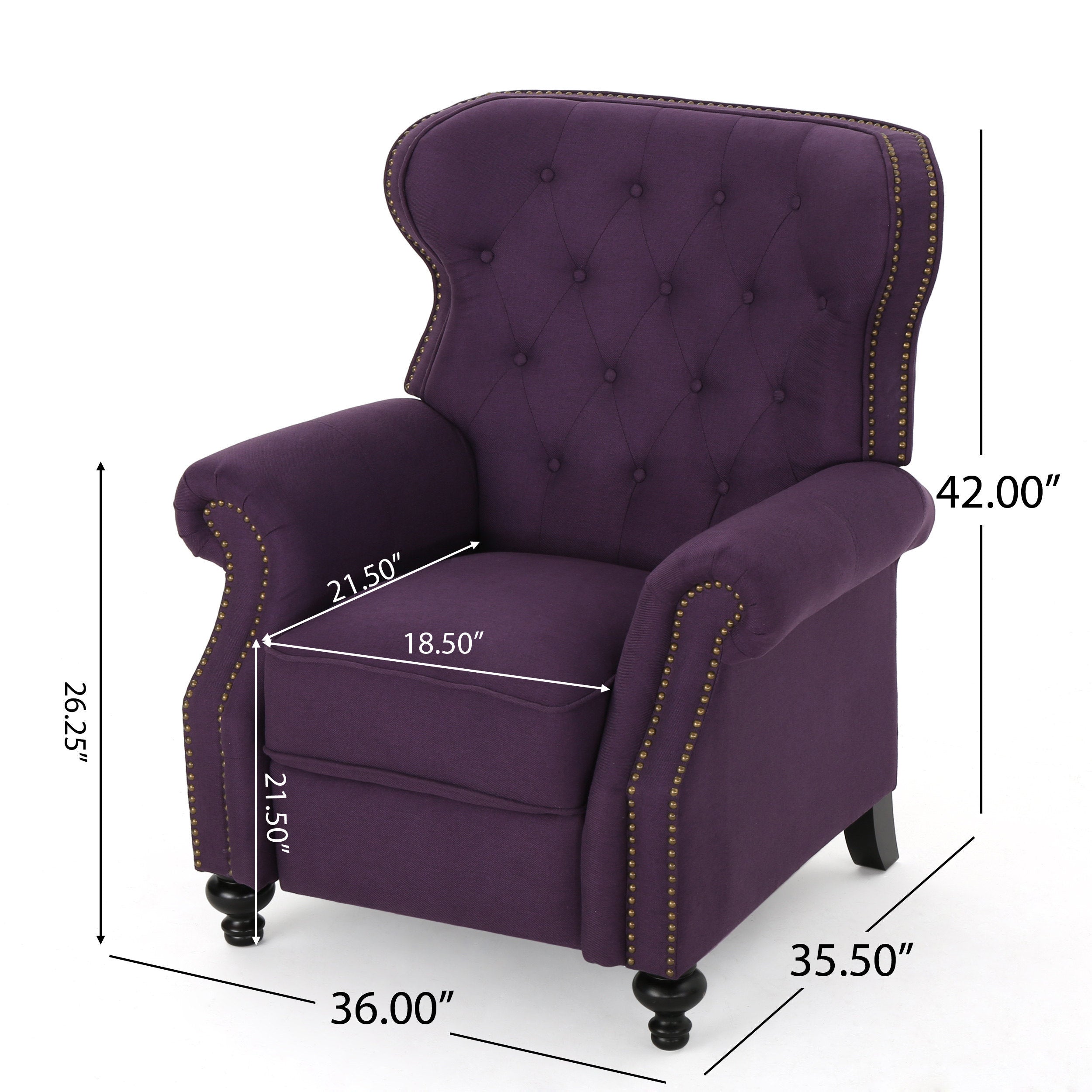Beacon Accented Push Back Recliner Chair with Rolled Arms Plum
