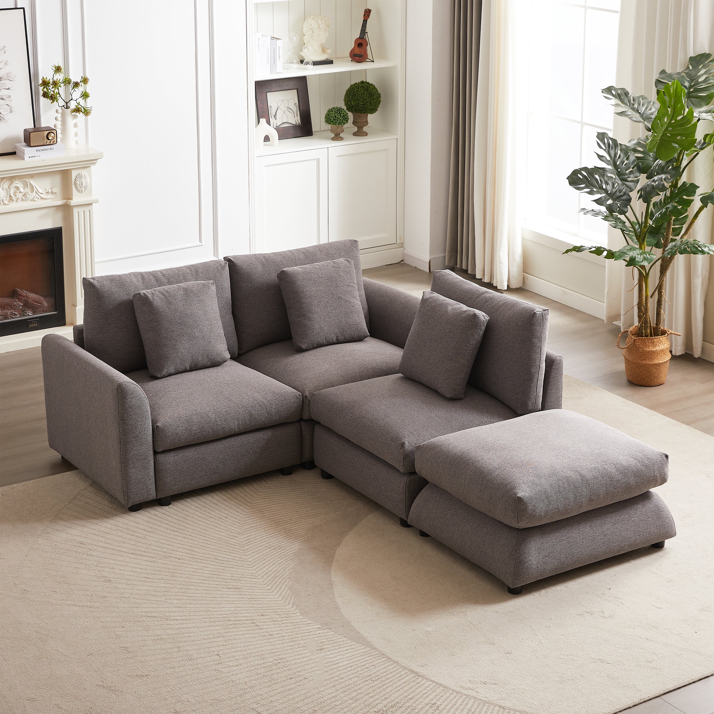 102.2 Inch Combination Modular Sofa with Ottoman Grey