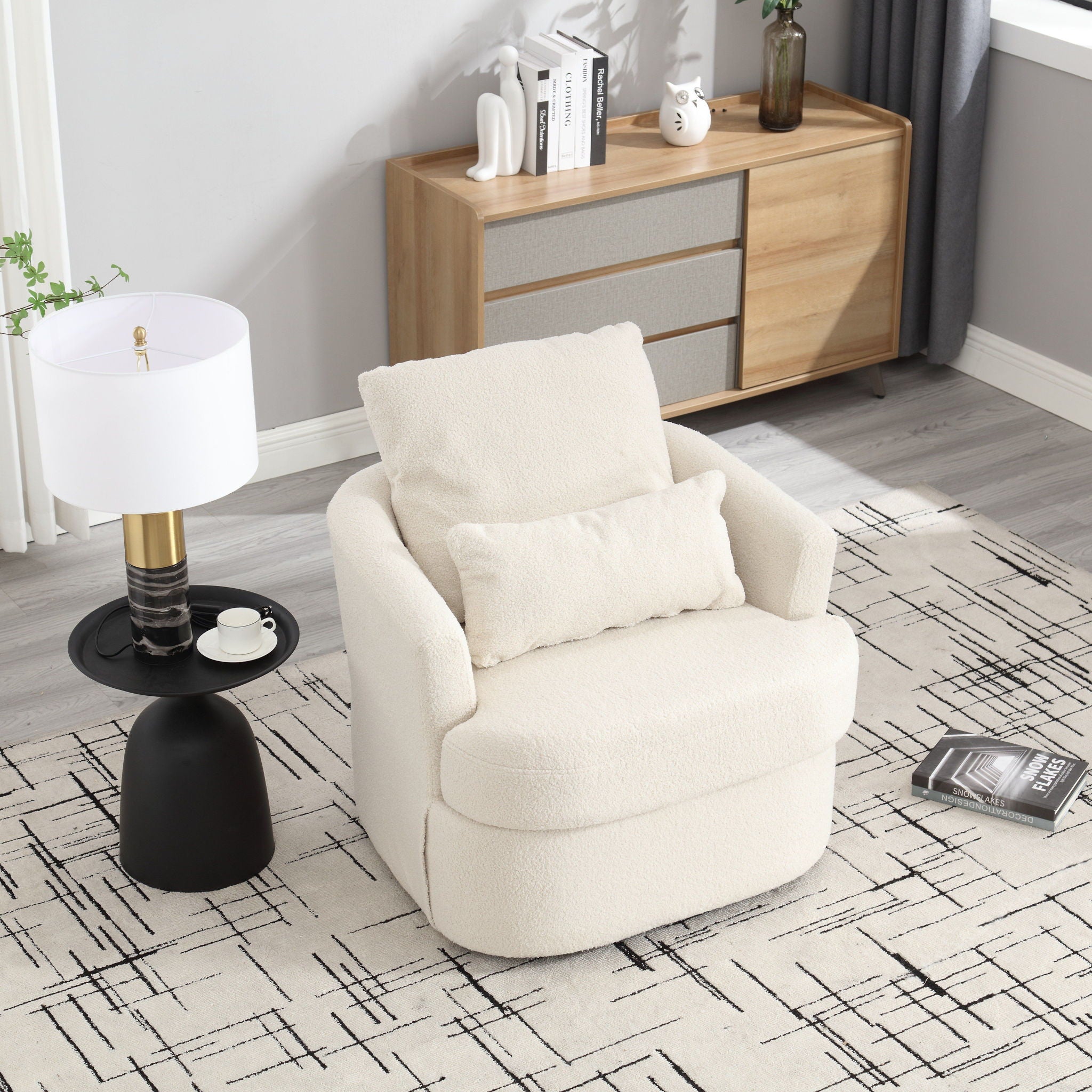 Modern Barrel Comfy Round Accent Sofa Chair, 360 Degree Swivel