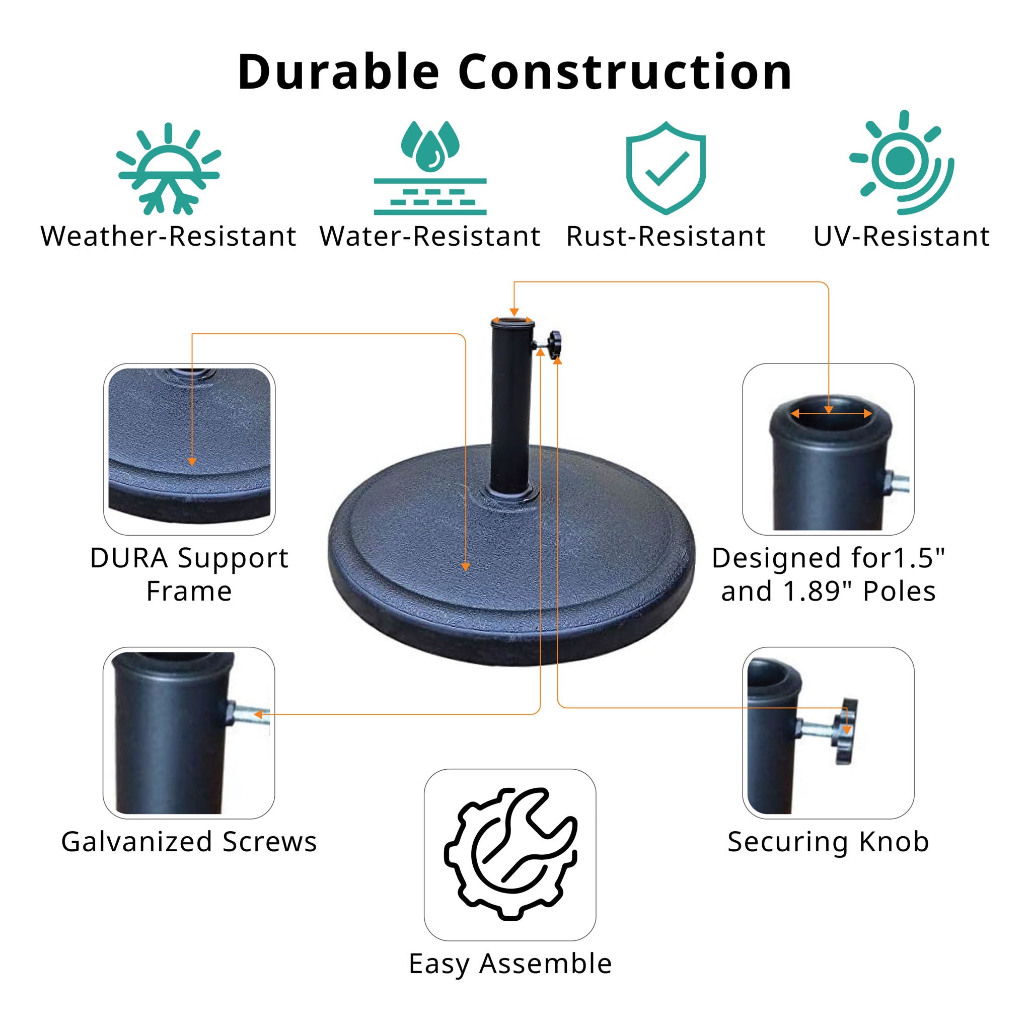 42 Pound Round Resin Umbrella Base - Black