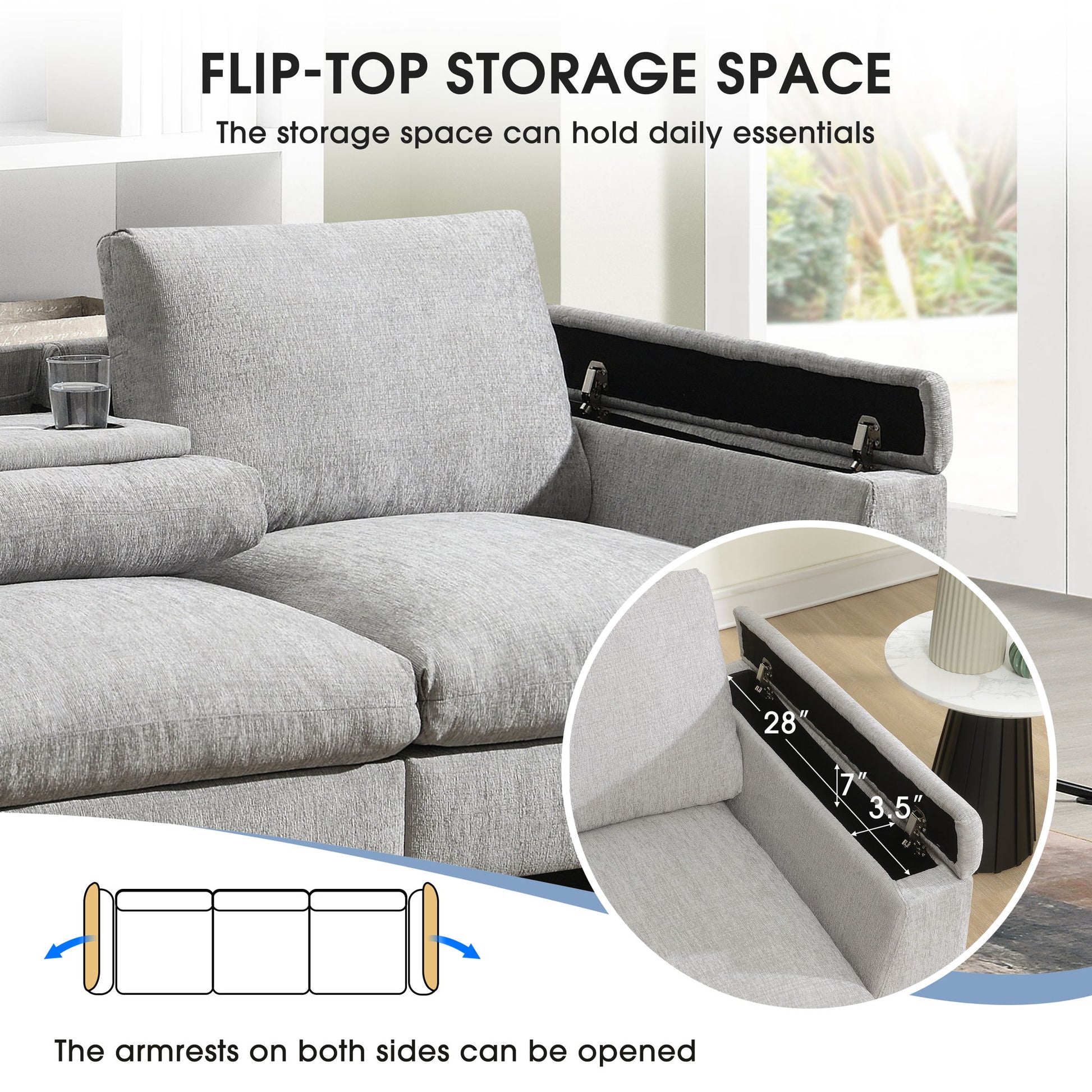 Sectional With Bluetooth Speaker Comfy Cloud Couch Set With Drop Down Table Cup Holders, USB Charger Storage Armrest Wide Seat Sofa - Best Buy Furniture