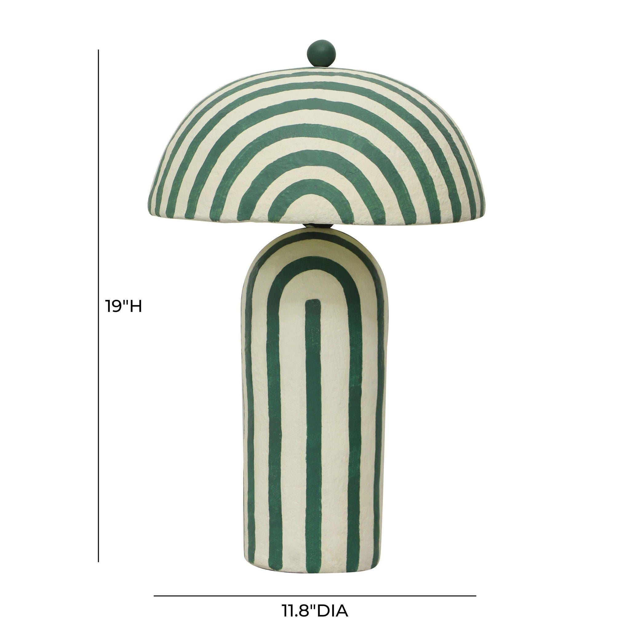 Maiori - Striped Papier Mache Table Lamp - Dark Green / White