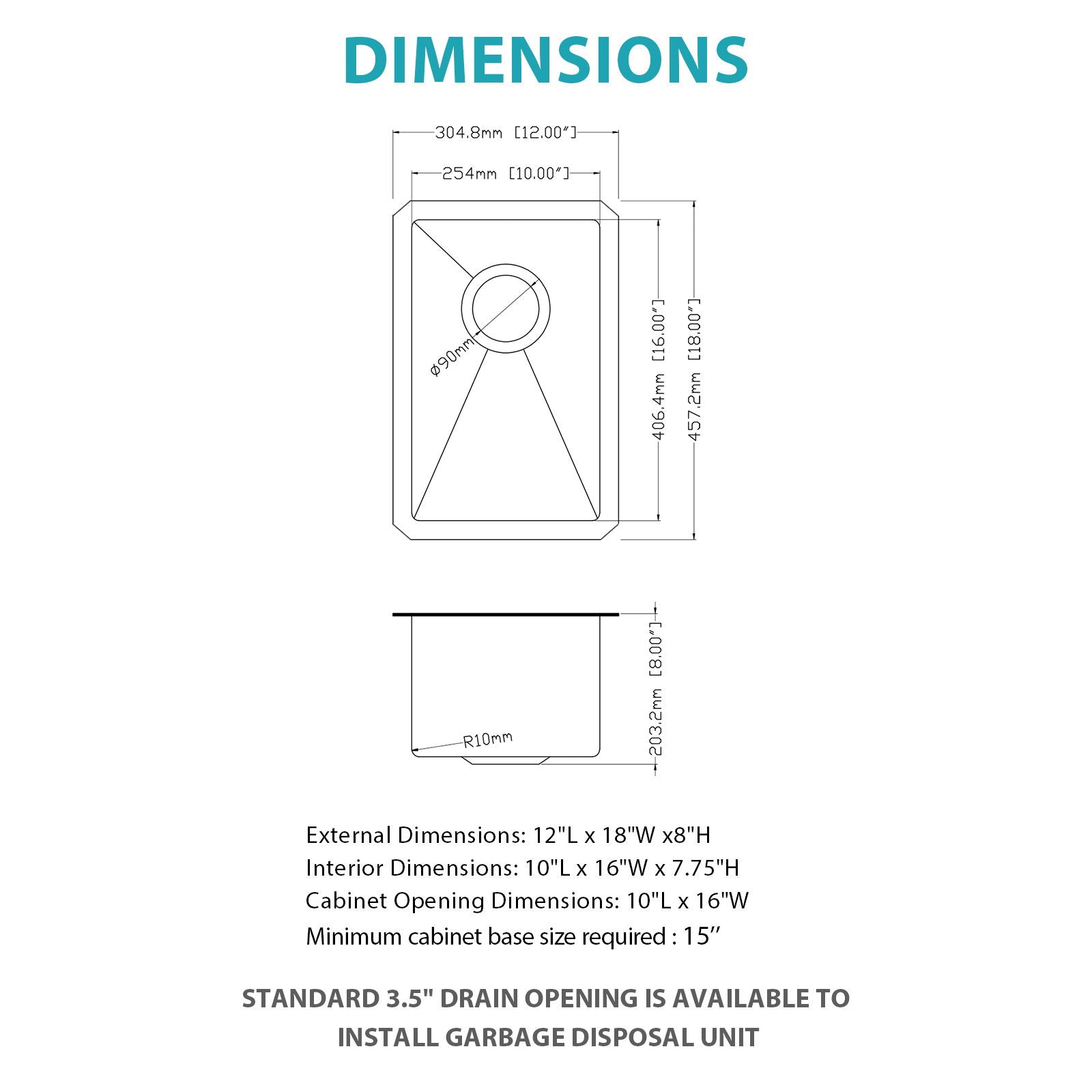 12" Undermount Kitchen Sink, Deep Single Bowl - Brushed Nickel