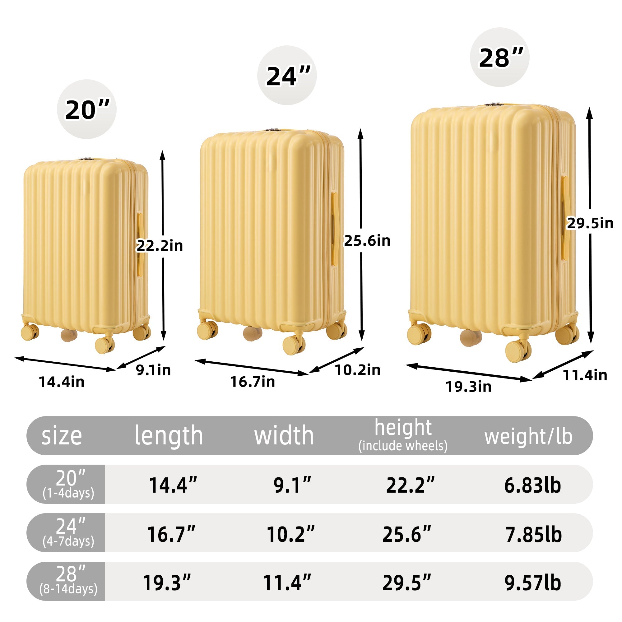 20'/24'/28' ABS Spinner Wheel Luggage Set with USB Port & Cup Holder
