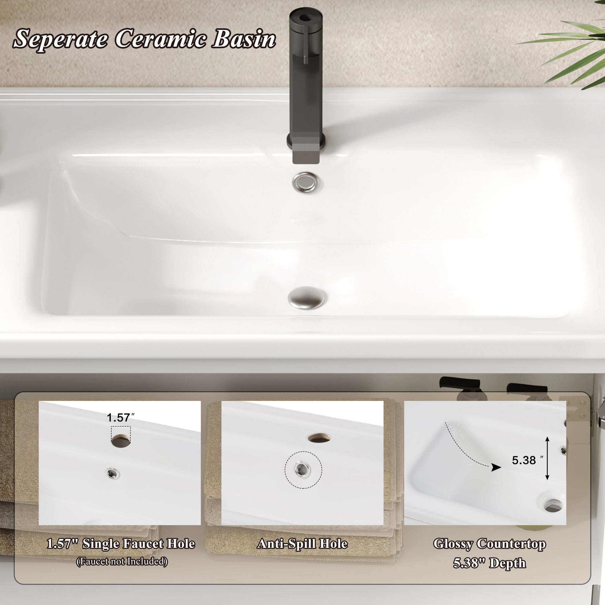 Wall Mounted Bathroom Vanity With Sink, 2 Open Shelves - White