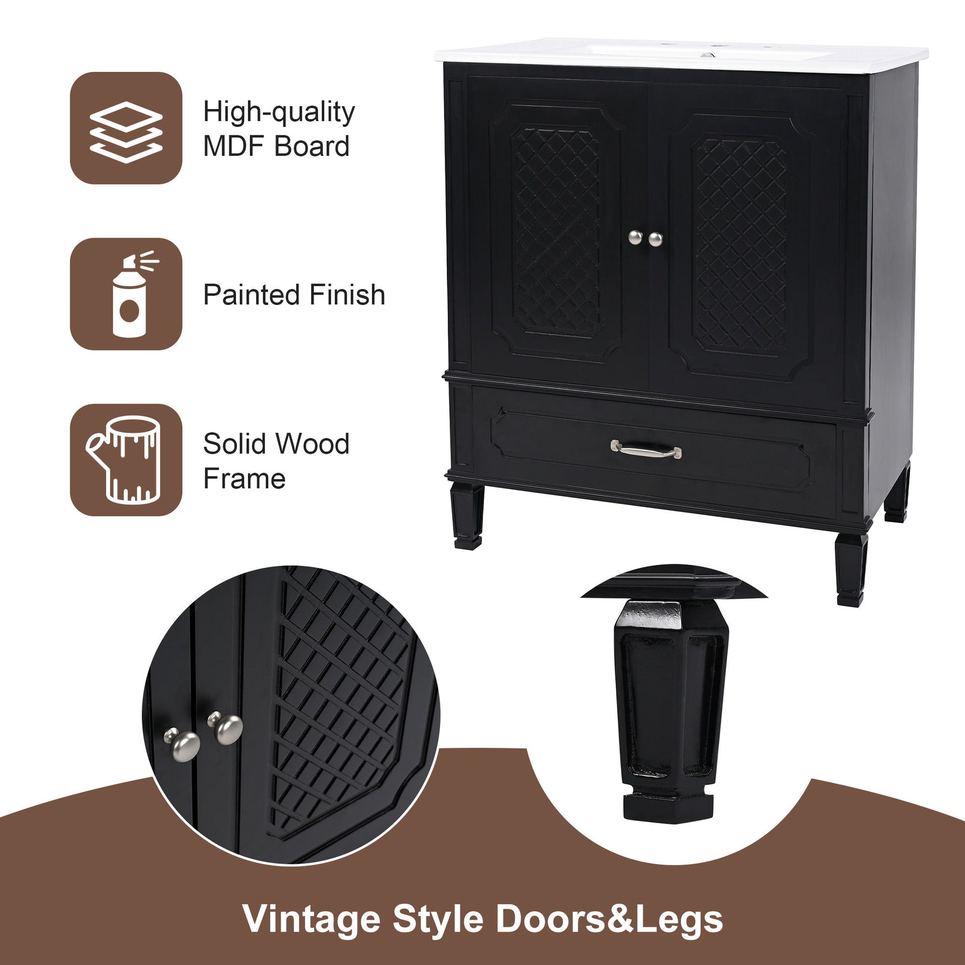 Vintage Style Bathroom Vanity With Sink, Multi Functional Storage, Soft-Closing Door - Best Buy Furniture