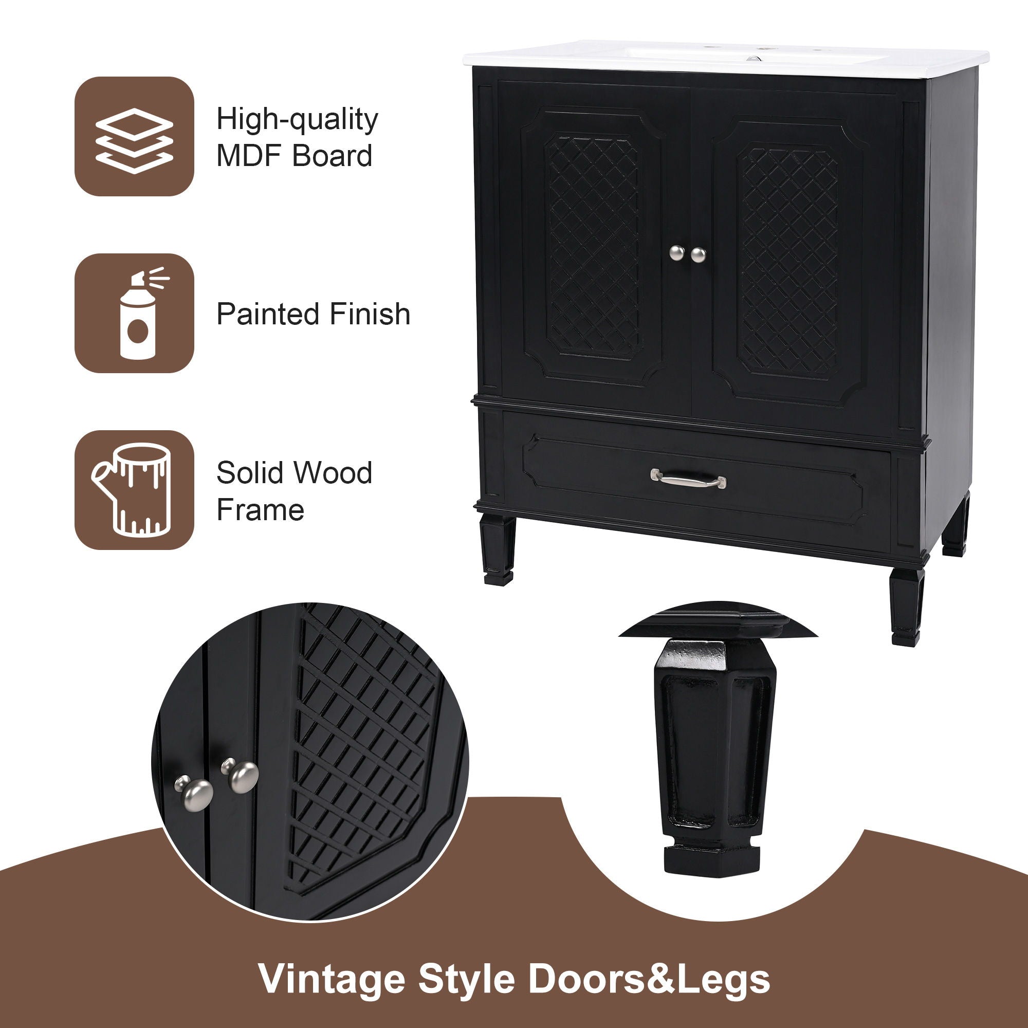 Vintage Style Bathroom Vanity With Sink, Multi Functional Storage, Soft-Closing Door - Best Buy Furniture
