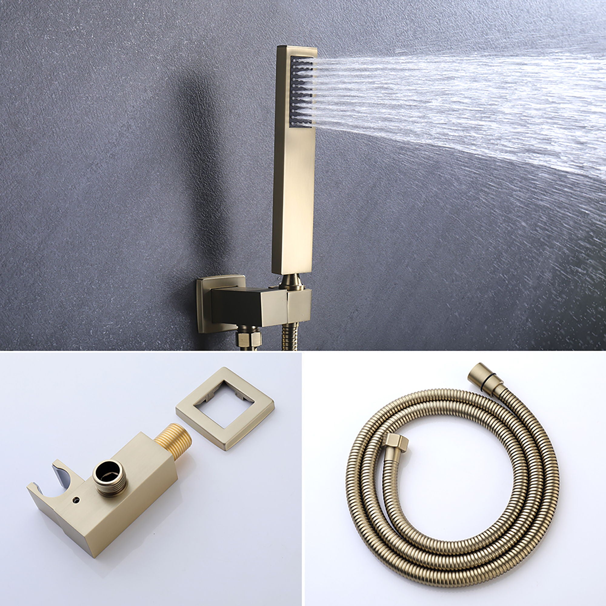 Luxury, 12" Ceiling Mount Shower System With Rain Mixer And Handheld Shower, Stainless Steel - Brushed Gold