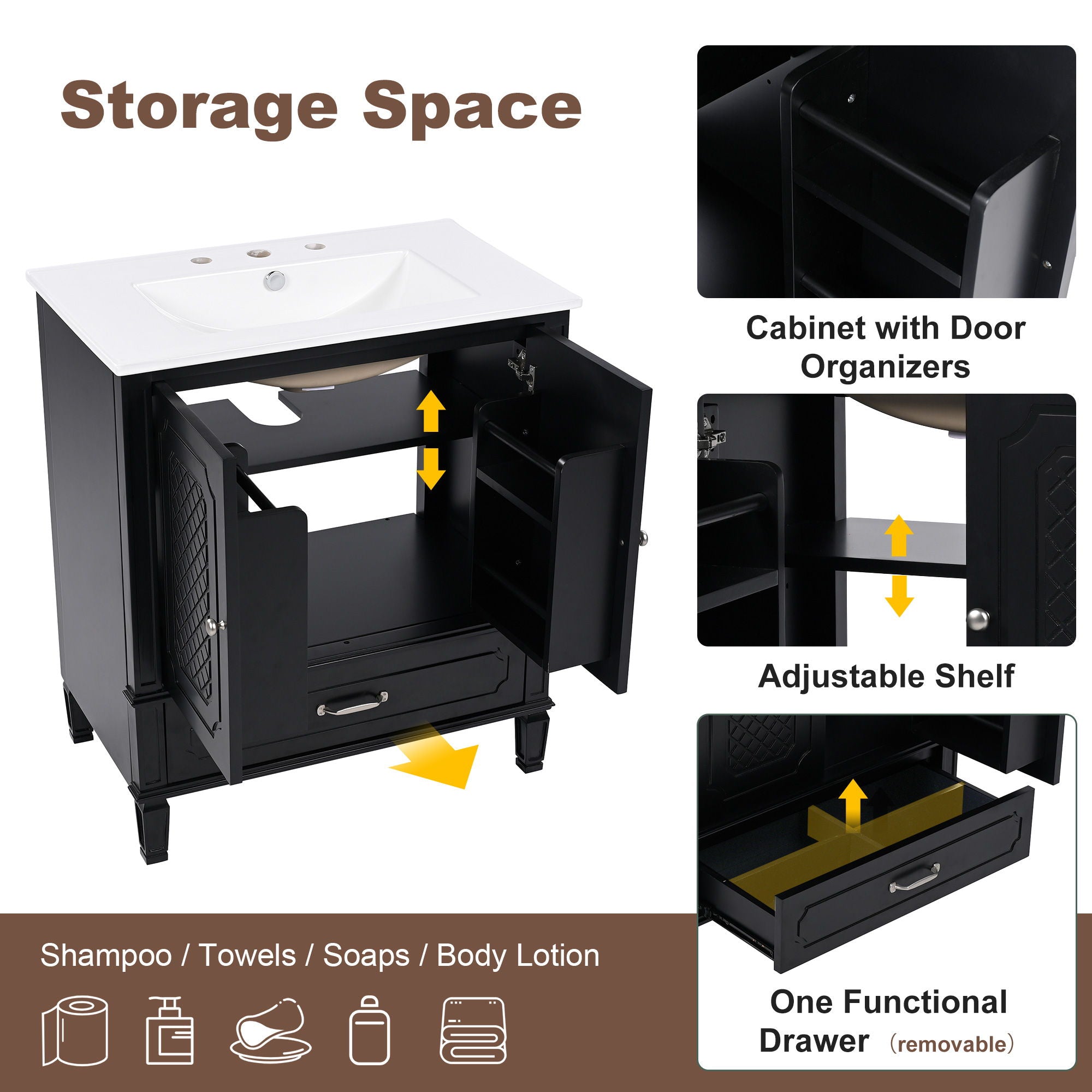 Vintage Style Bathroom Vanity With Sink, Multi Functional Storage, Soft-Closing Door - Best Buy Furniture