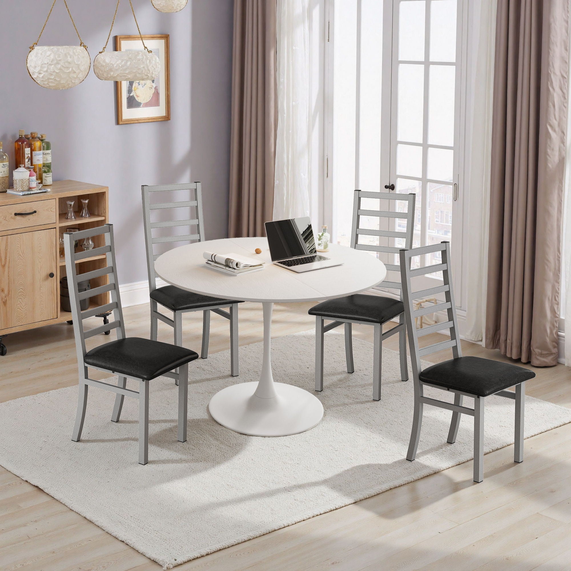 Metal Dining Chairs With Steel Legg, High Back Armless Design