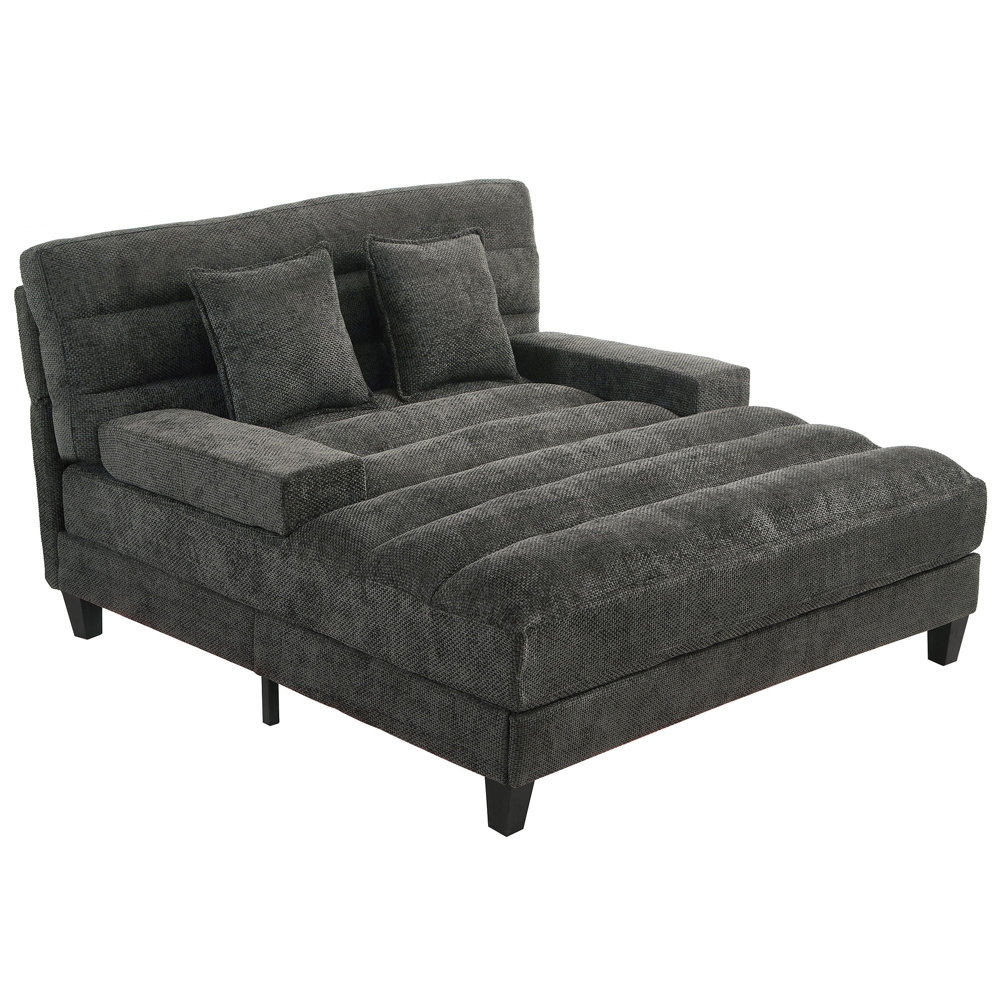 Chaise Bed Lounge Sofa Chair With Adjustable Backrest And LED Light Strip - Gray