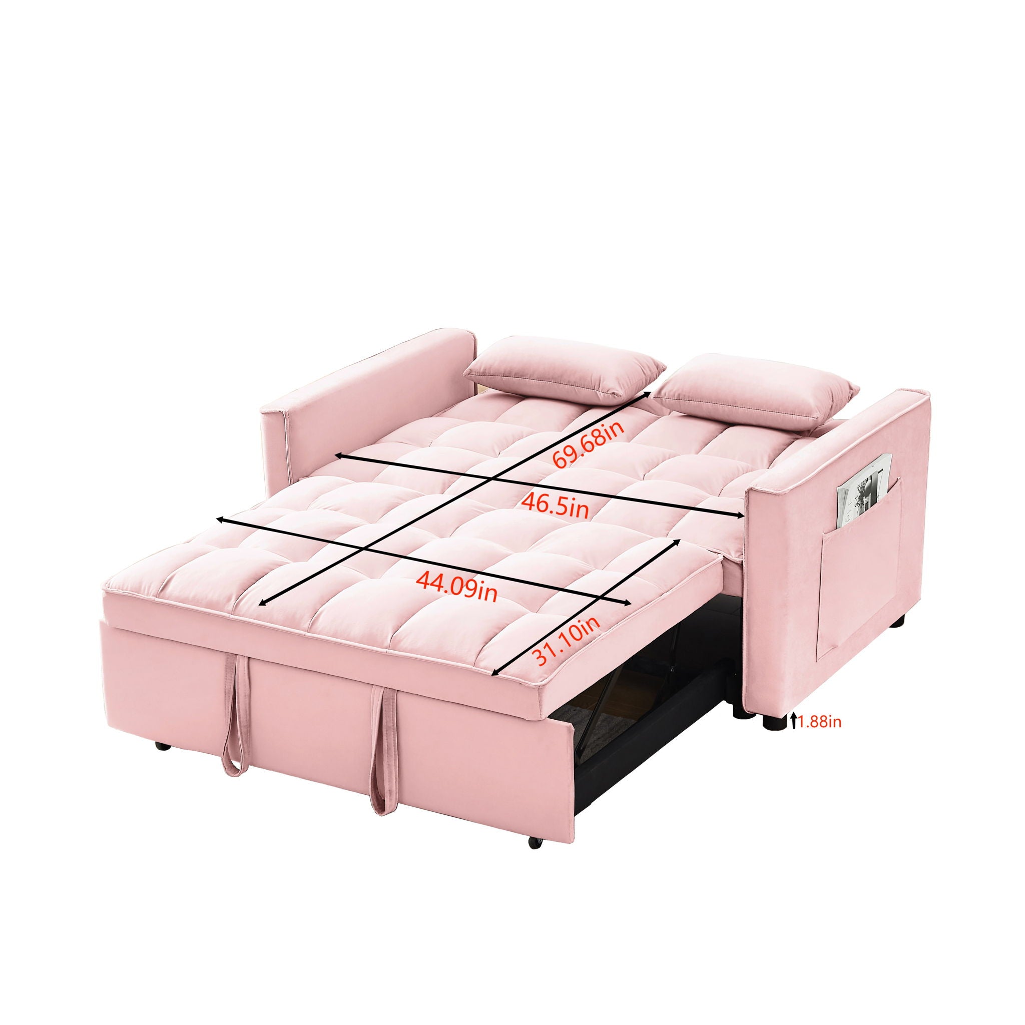 Modern Velvet Convertible Loveseat Futon Sofa With Pullout Bed, Reclining Backrest