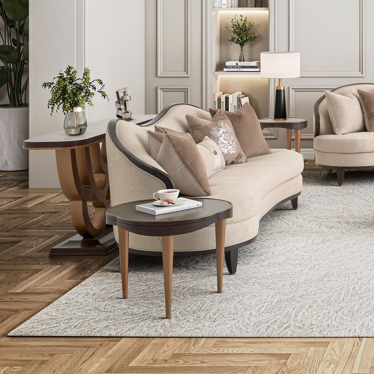 Camellia Field - Chenille Sofa - Beige / Dark Brown