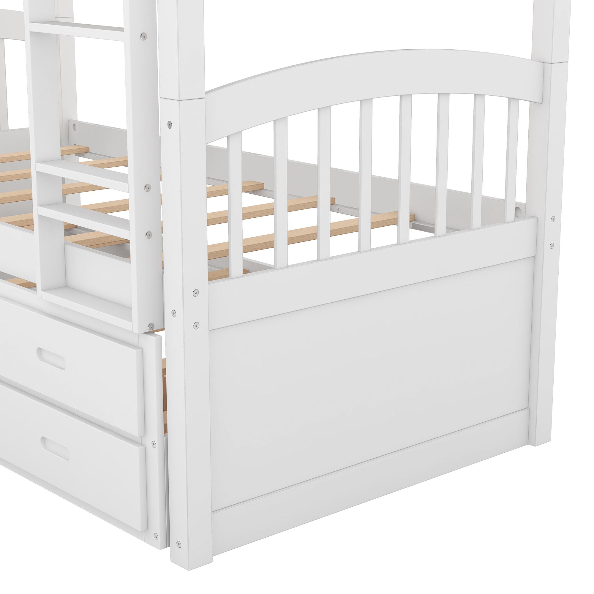 Bunk Bed With Trundle And Drawers, Arched Headboard And Footboard