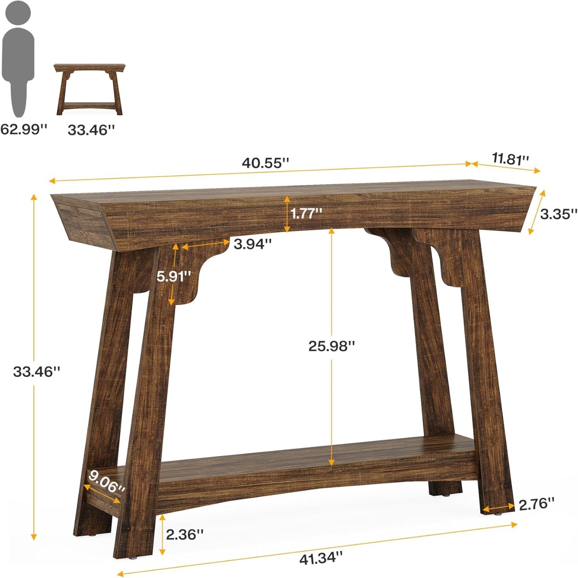 Console Table With 2 Tier Storage - Rustic Brown