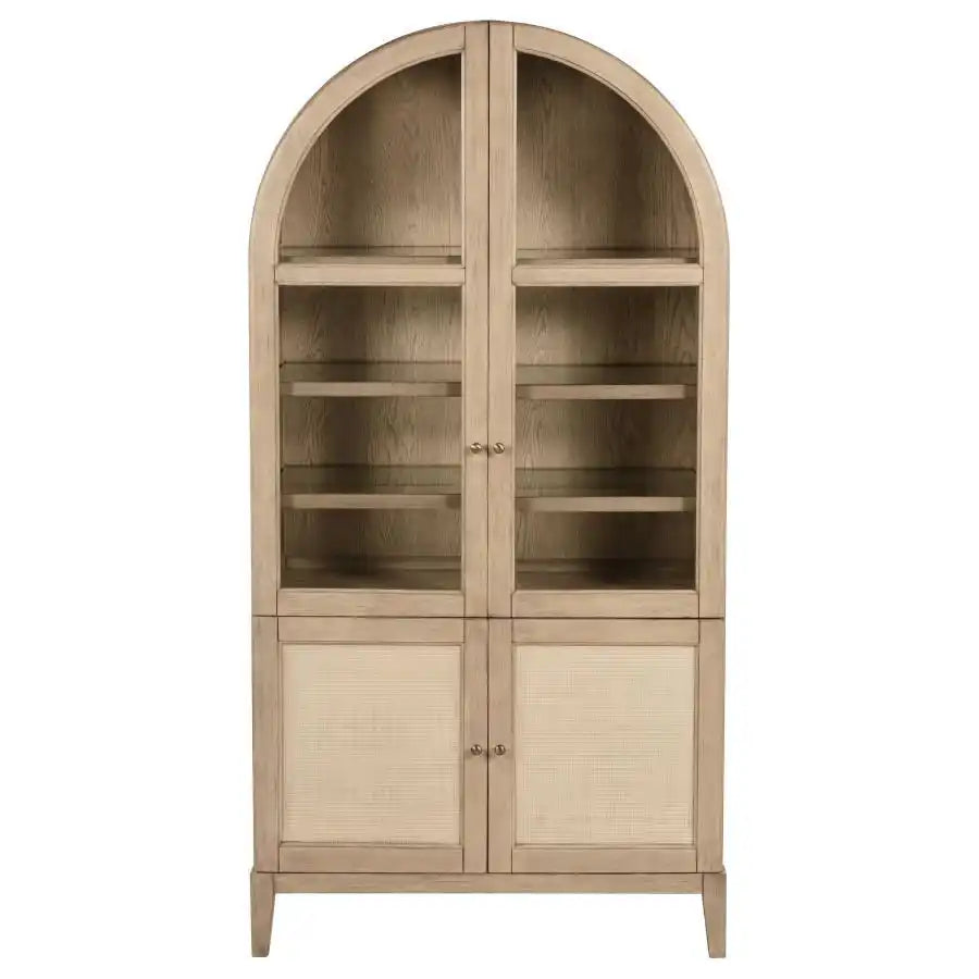 Kailani - 4-Door Cane Dining Vitrine Display Cabinet - Beige Oak - Best Buy Furniture