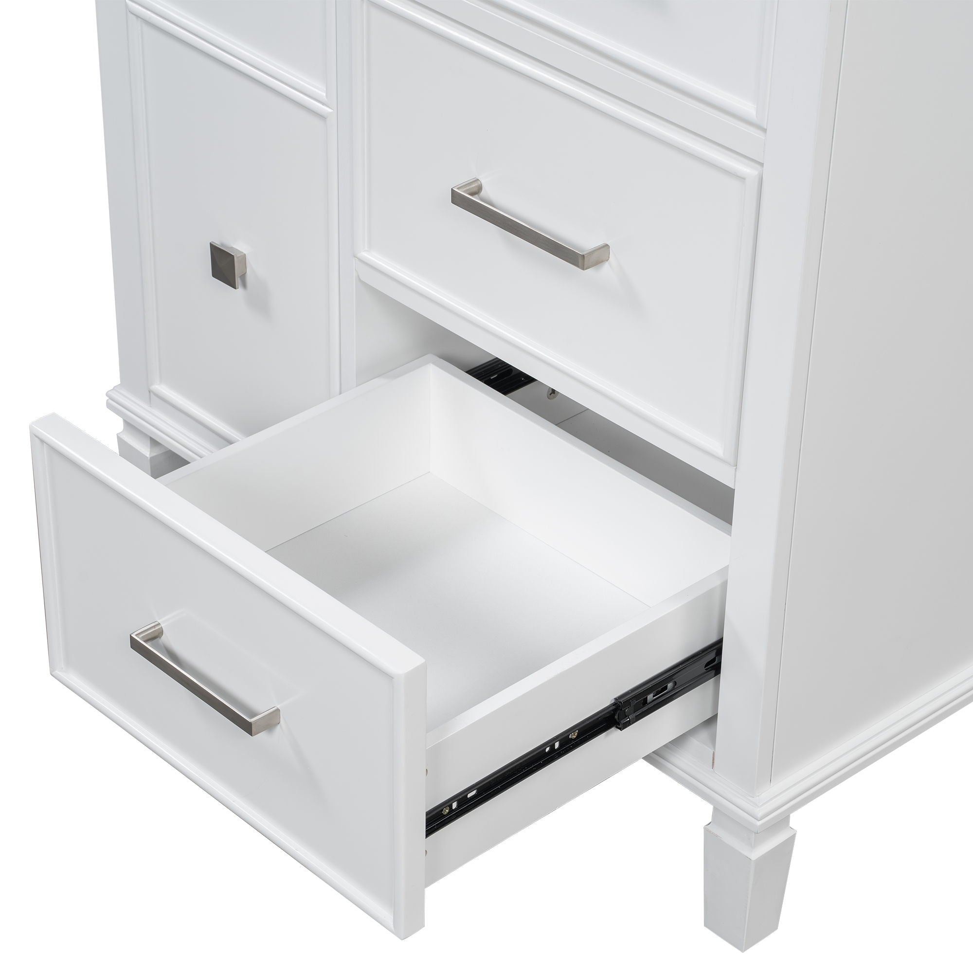Bathroom Vanity With Ceramic Sink, Flip Out Drawer Design For Plumbing, Soft Close Drawers