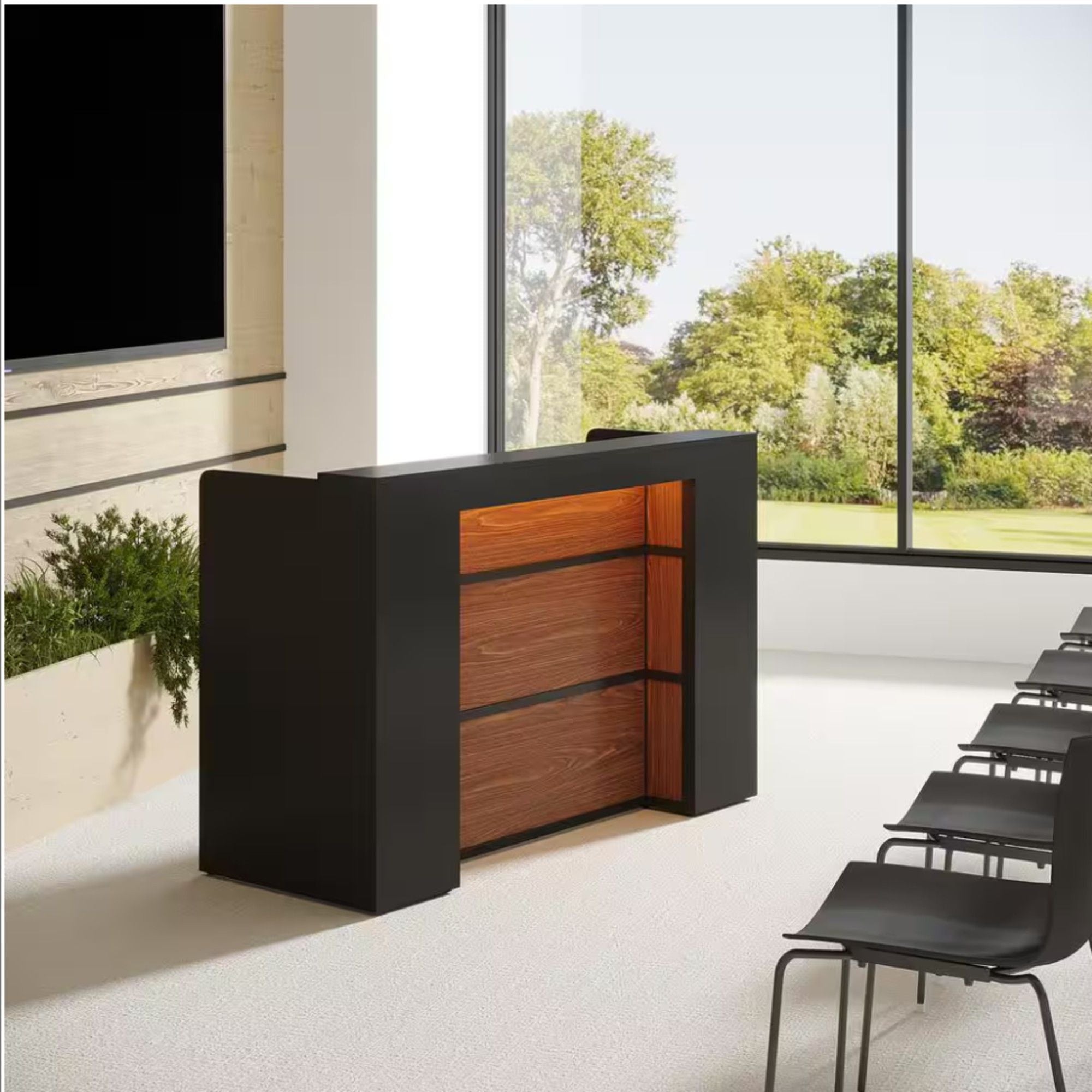 Reception Desk With LED Lights For Office Lobby - Black