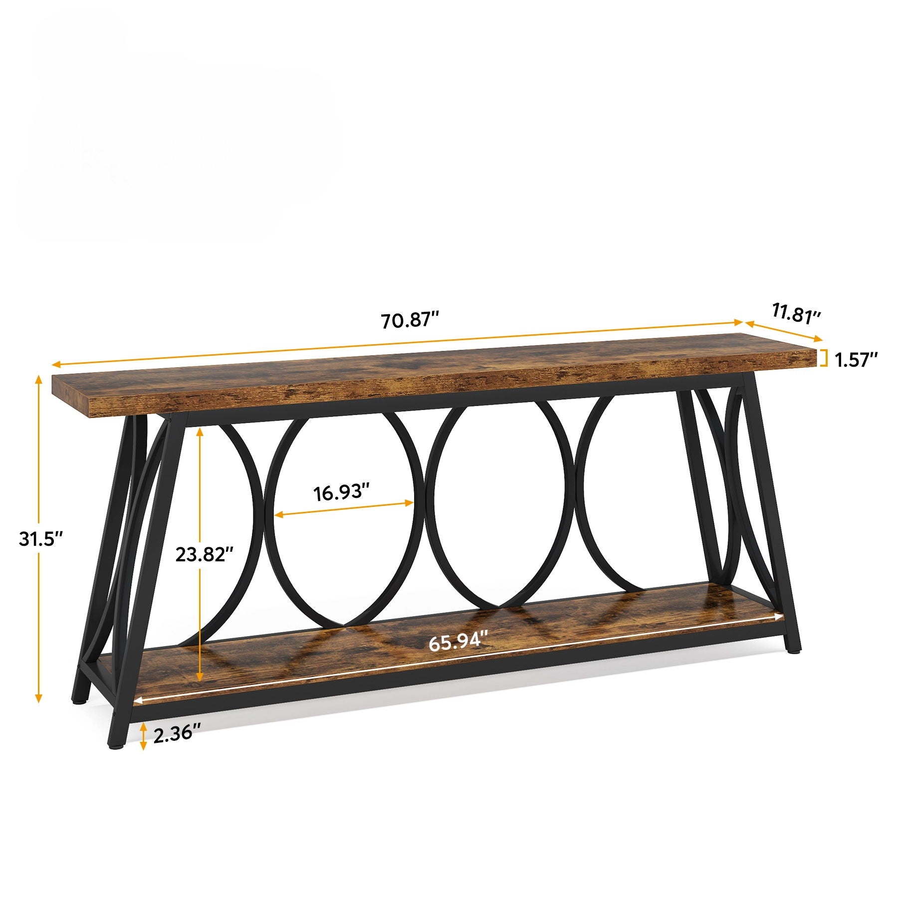 Extra Long Console Table With 2 Tier Storage Shelves For Living Entryway - Brown / Black