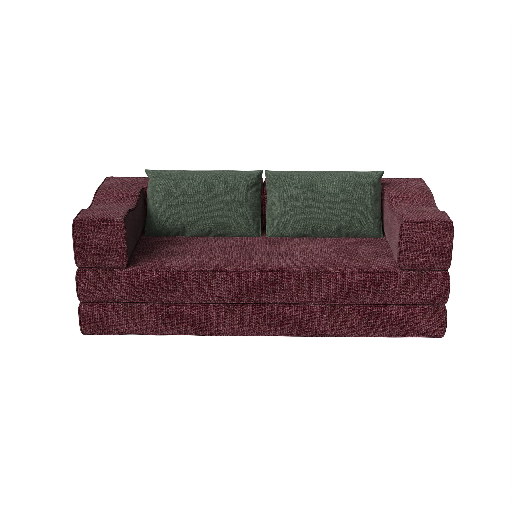 Convertible Couch Bed With 2 Pillows, 3 Seat Folding Floor Couch & King Size Bed Mattress, Diy Combination - Burgundy