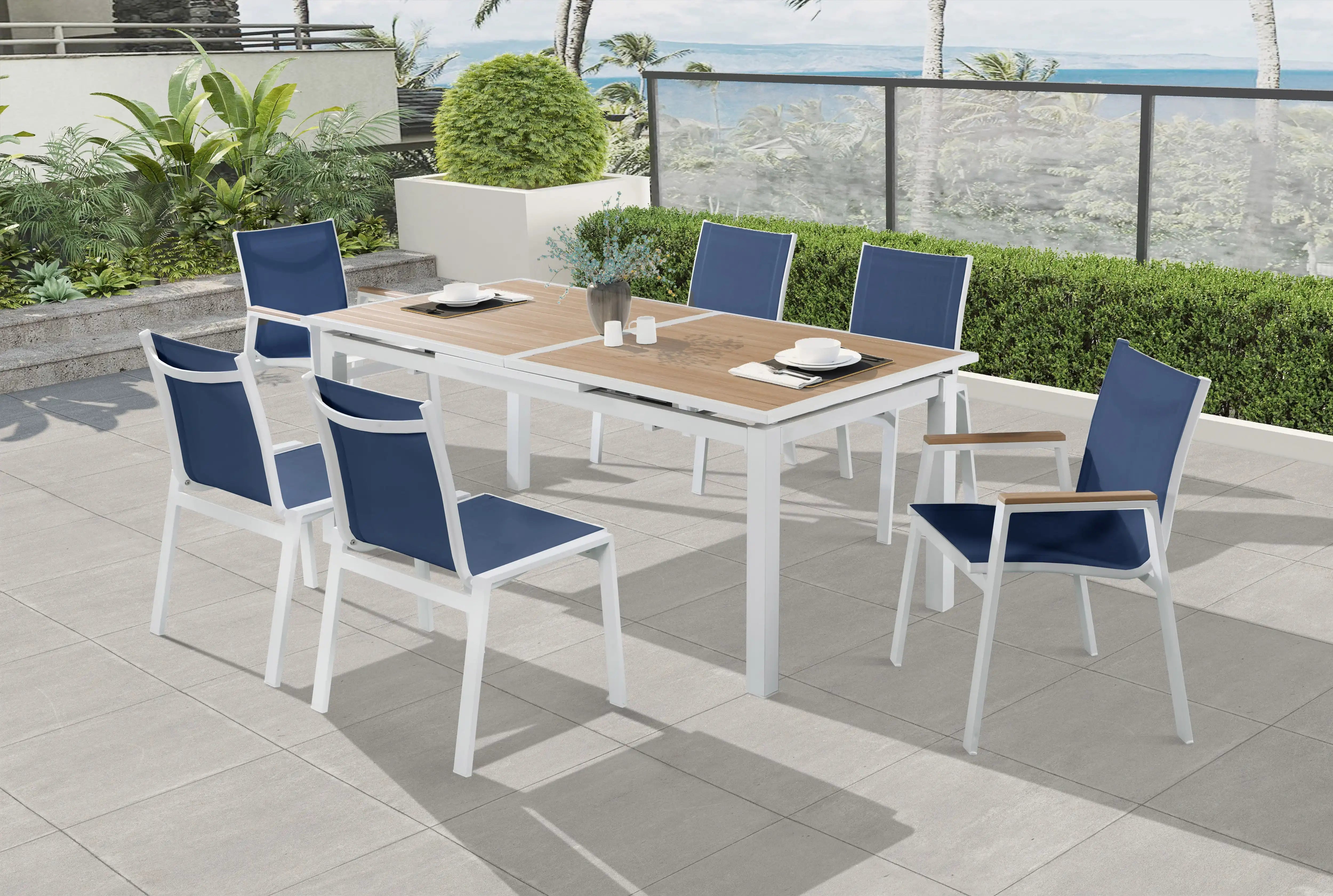 Nizuc - Outdoor Patio Dining Arm Chair With White Frame And Natural Arms (Set of 2)