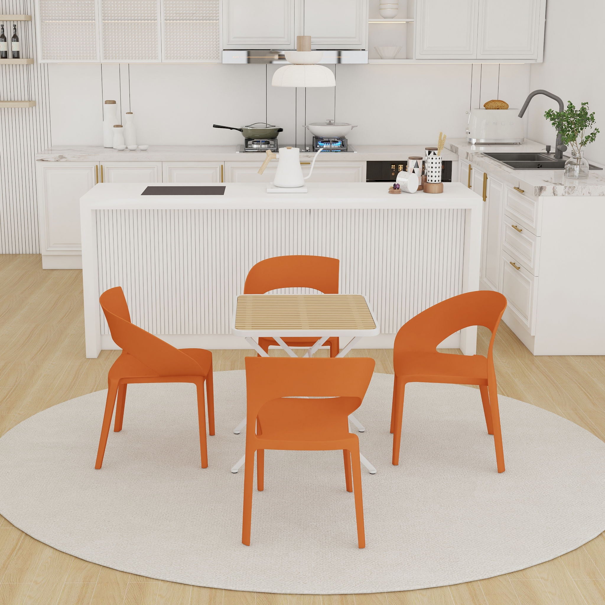 4 Piece Set Of Modern Designed Single Chairs With Folding Square Table