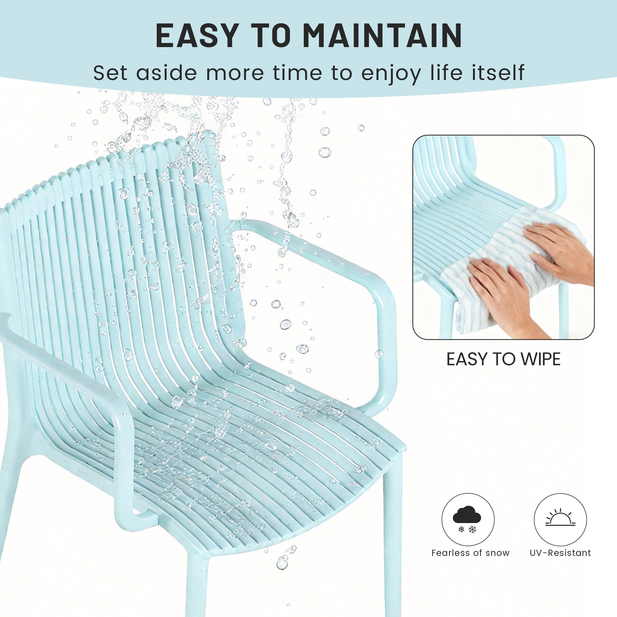 4 Modern Stackable Plastic Armchair Matched With Folding Square Table