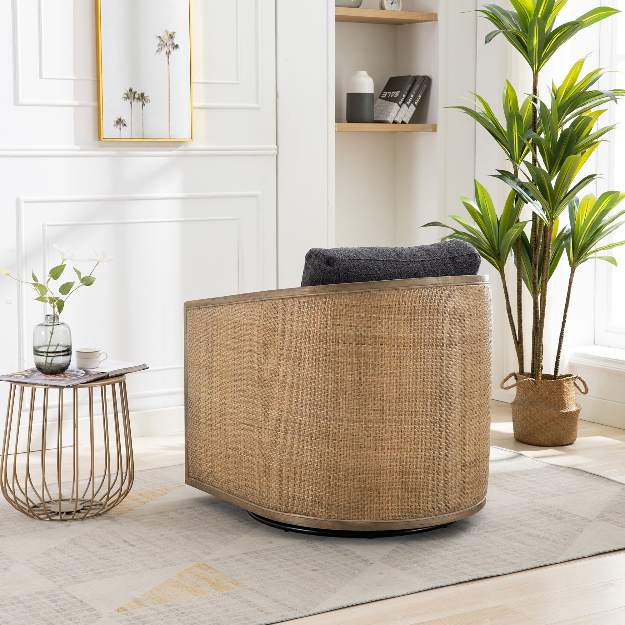 Barrel, Comfy Round Accent Sofa Chair With 360 Degree Swivel, Leisure Arm