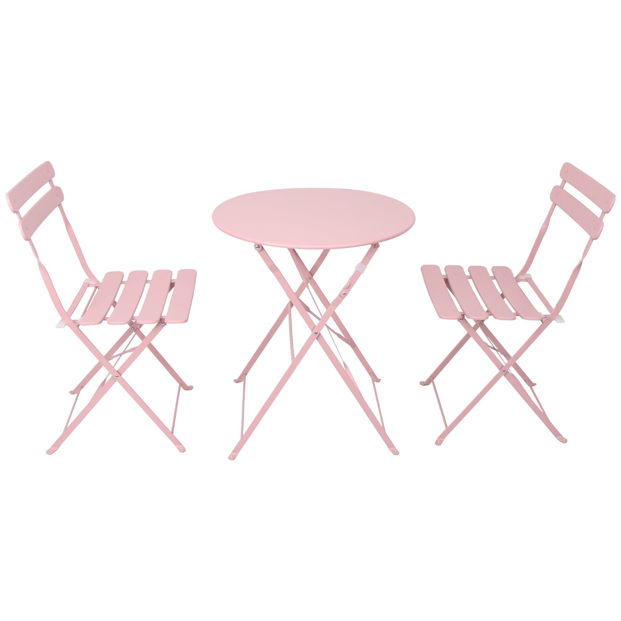 3 Pieces Patio Bistro Balcony Metal Chair Table Set - Pink