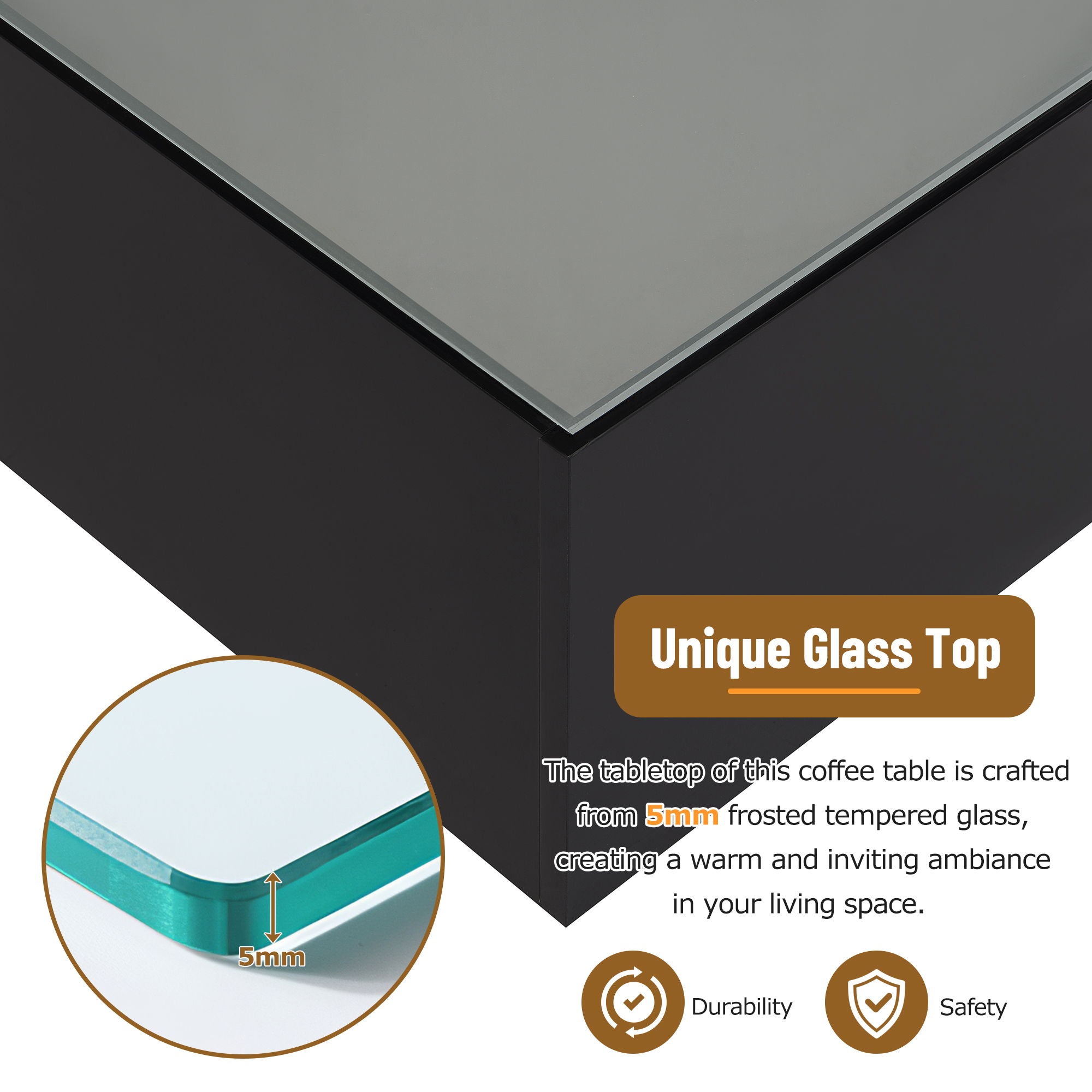 Square High Glossy Coffee Table With 16 Color Led Strip Lights, Modern Center Table With 5Mm Frosted Tempered Glass Top For Living Room - Best Buy Furniture