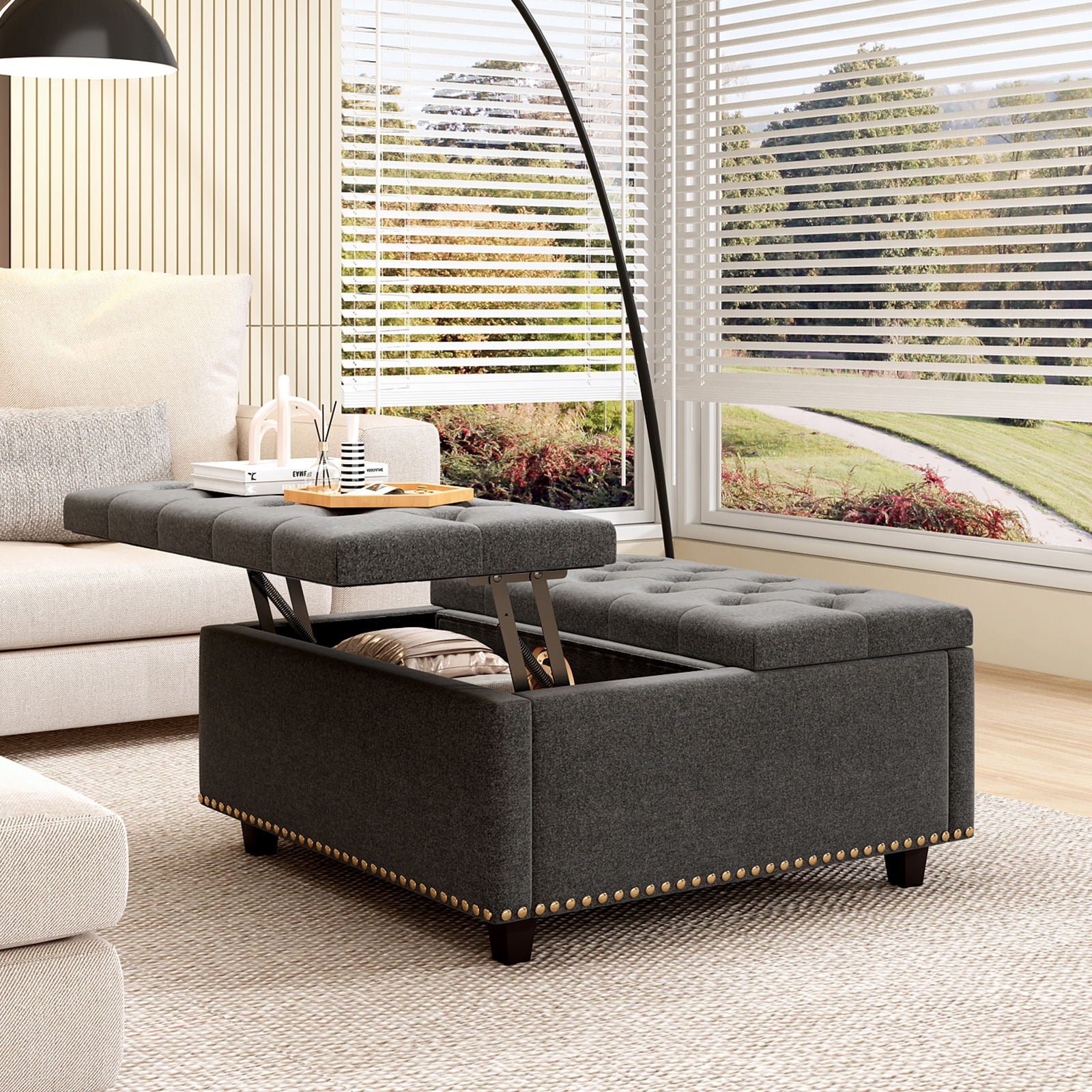 Large Square Storage Ottoman With 2 Storage Doors