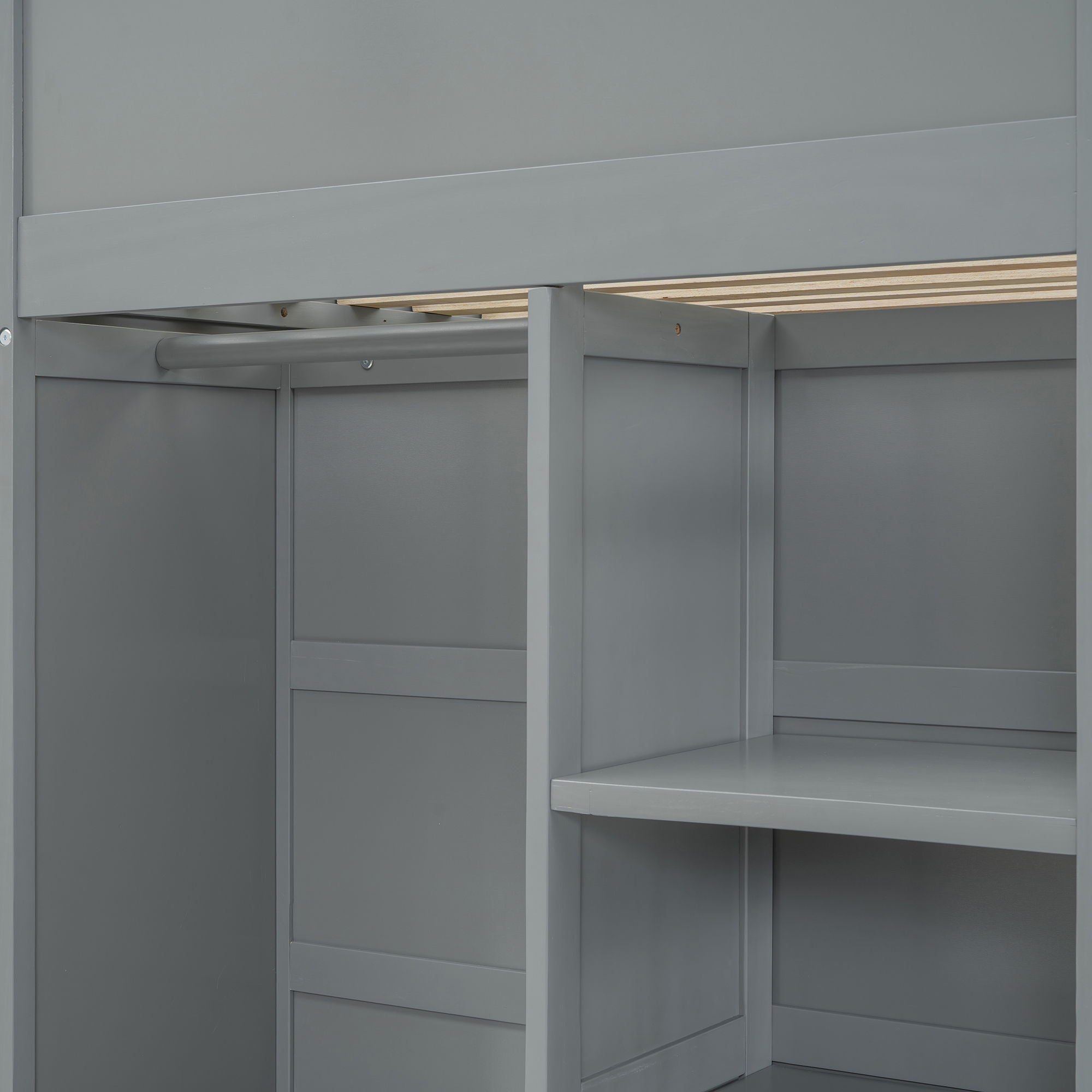 Loft Bed With Desk, Wardrobes, 4 Drawers And 4 Shelves