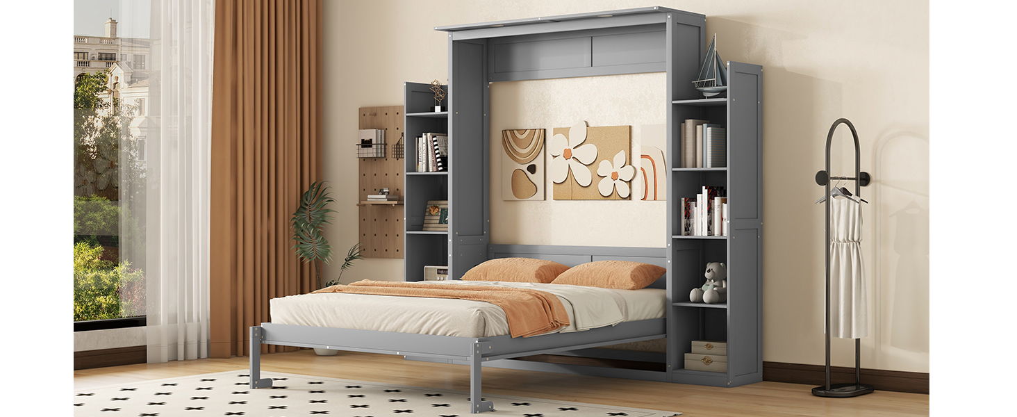 Wall Murphy Bed With Shelves And LED Lights