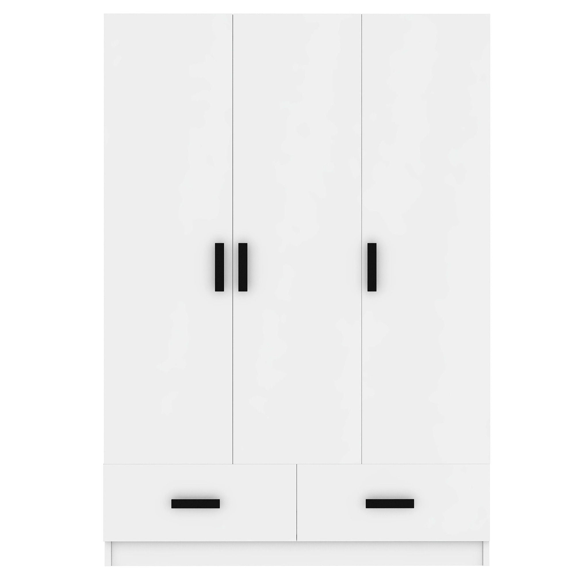 3 Door Wardrobe Closet With Storage Drawers, Shelves And Hanging Rod - White
