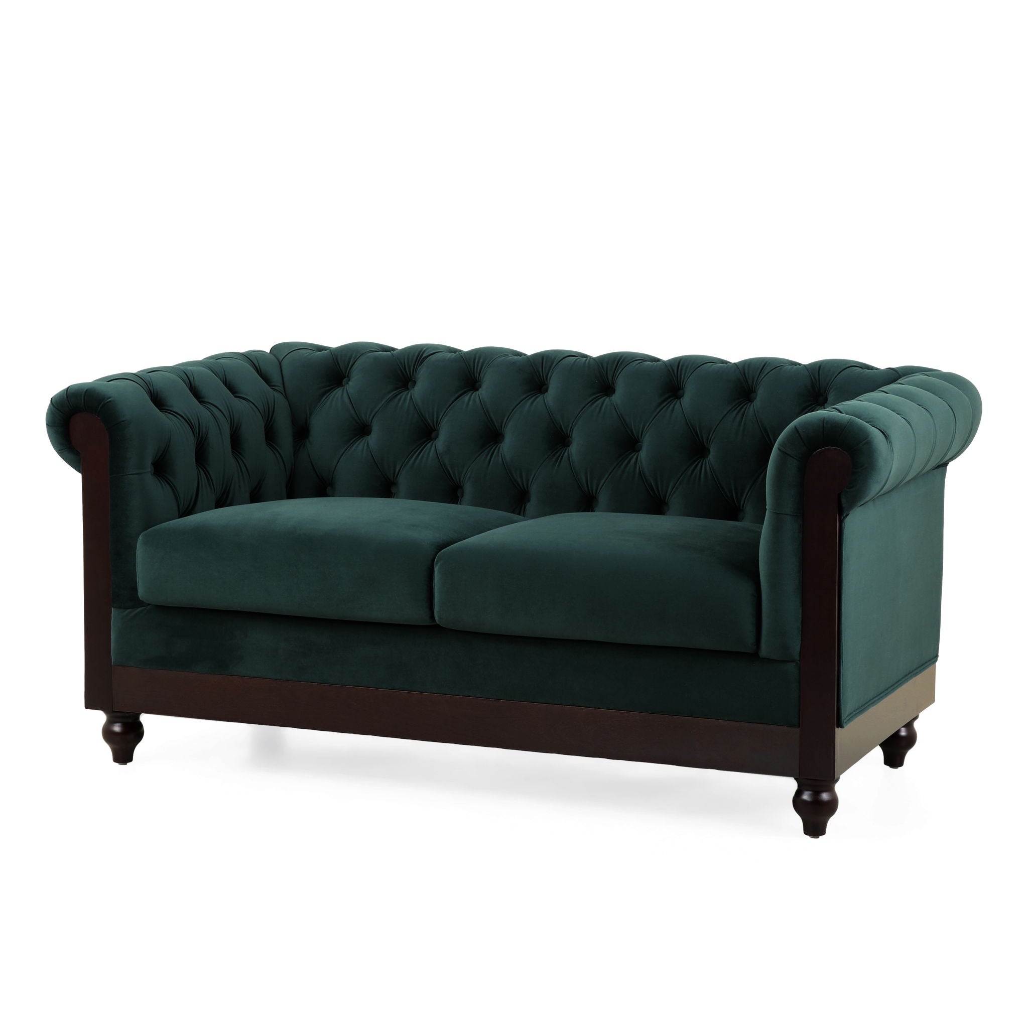 Chesterfield Velvet Loveseat Sofa, 2 Person Rolled Arm Upholstered Couch