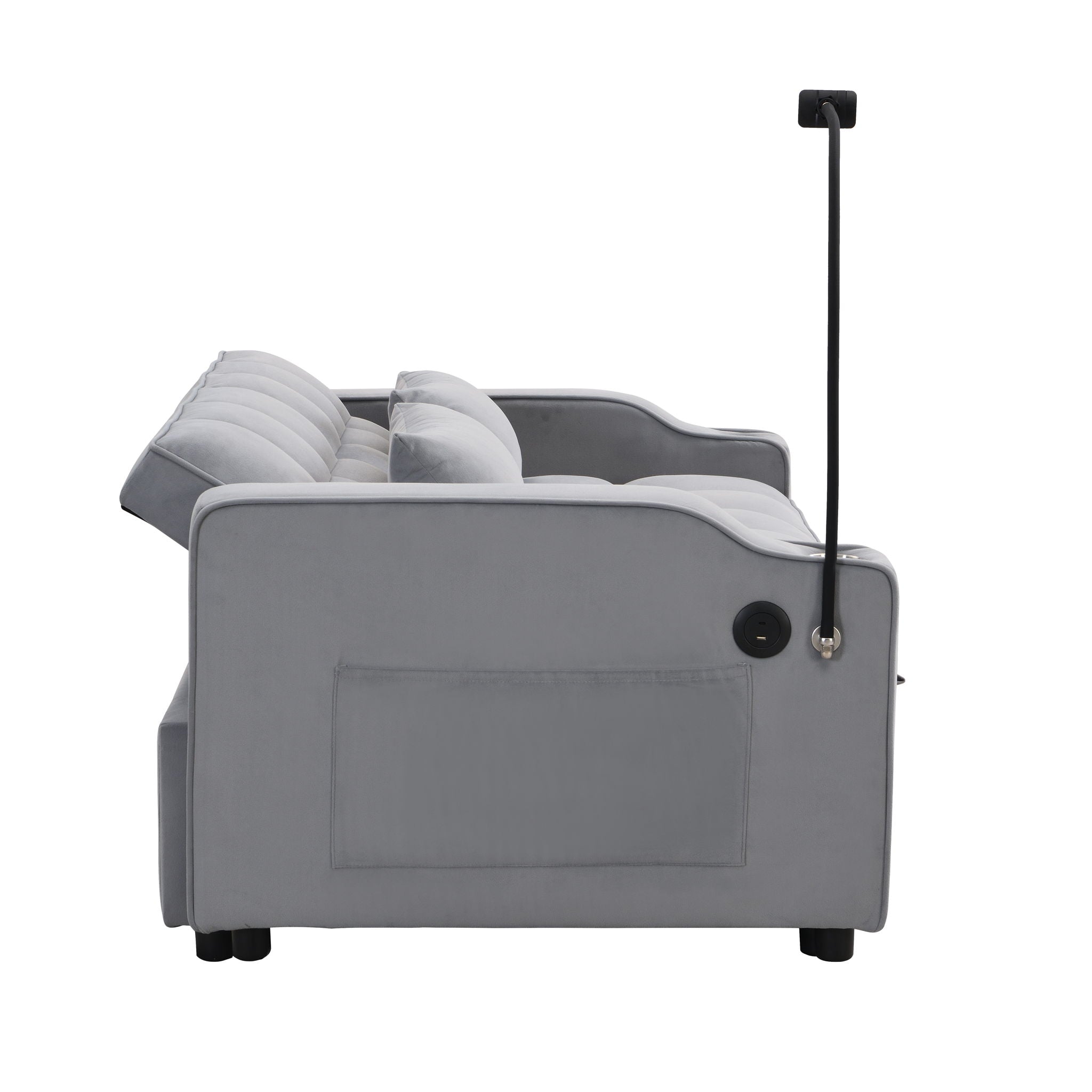 Modern Velvet Loveseat With Pullout Bed, Adjustable Reclining Backrest