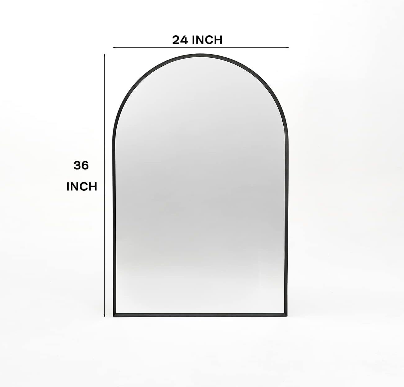 24x36 Inch Black Metal Framed Arched Bathroom Mirror